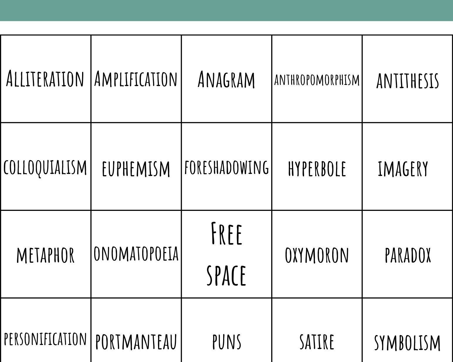 Literary Devices Bingo - This Resource Is Great For Grades 7-8.