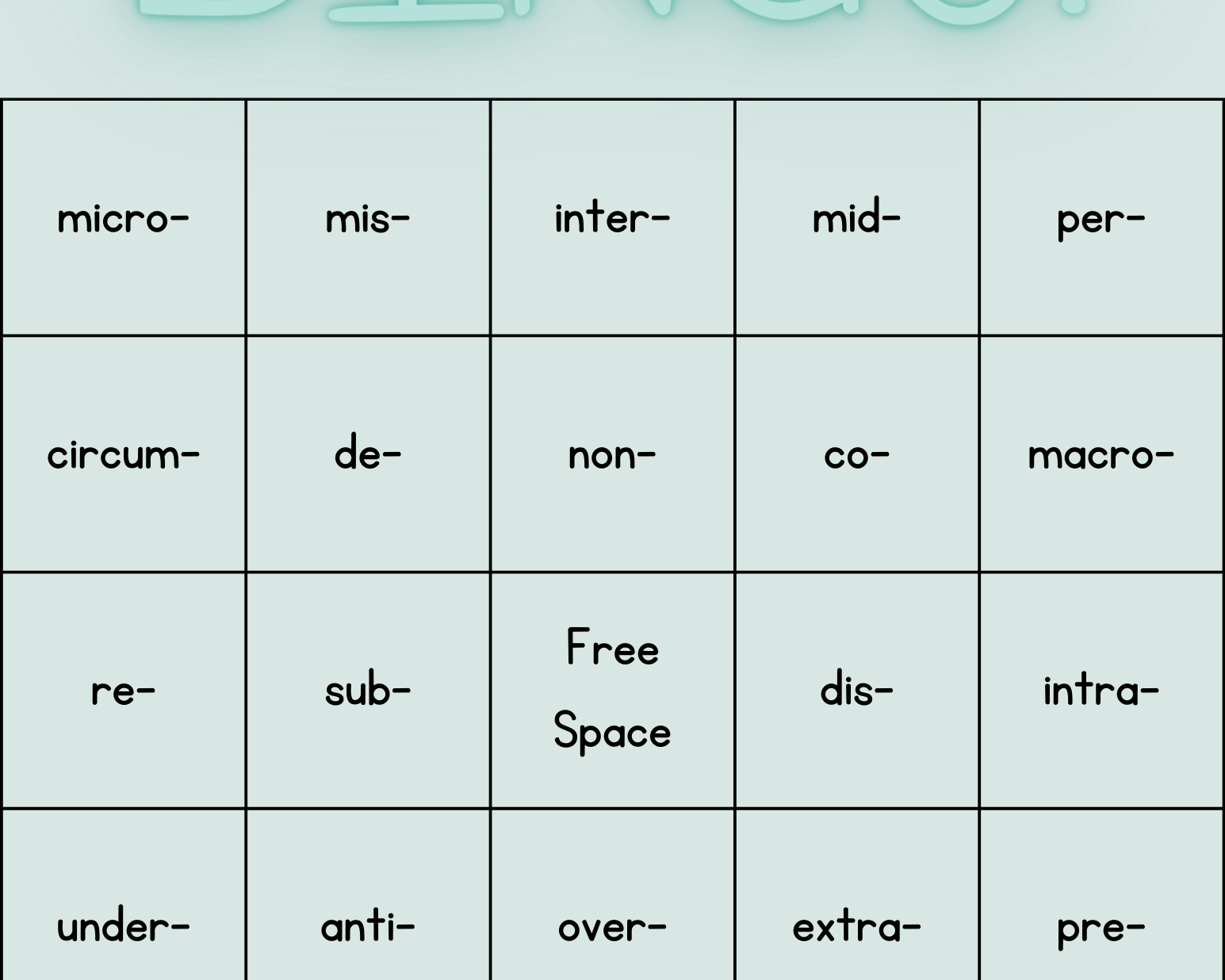 Prefix Bingo - This Resource Is Great For Grades 2-3.