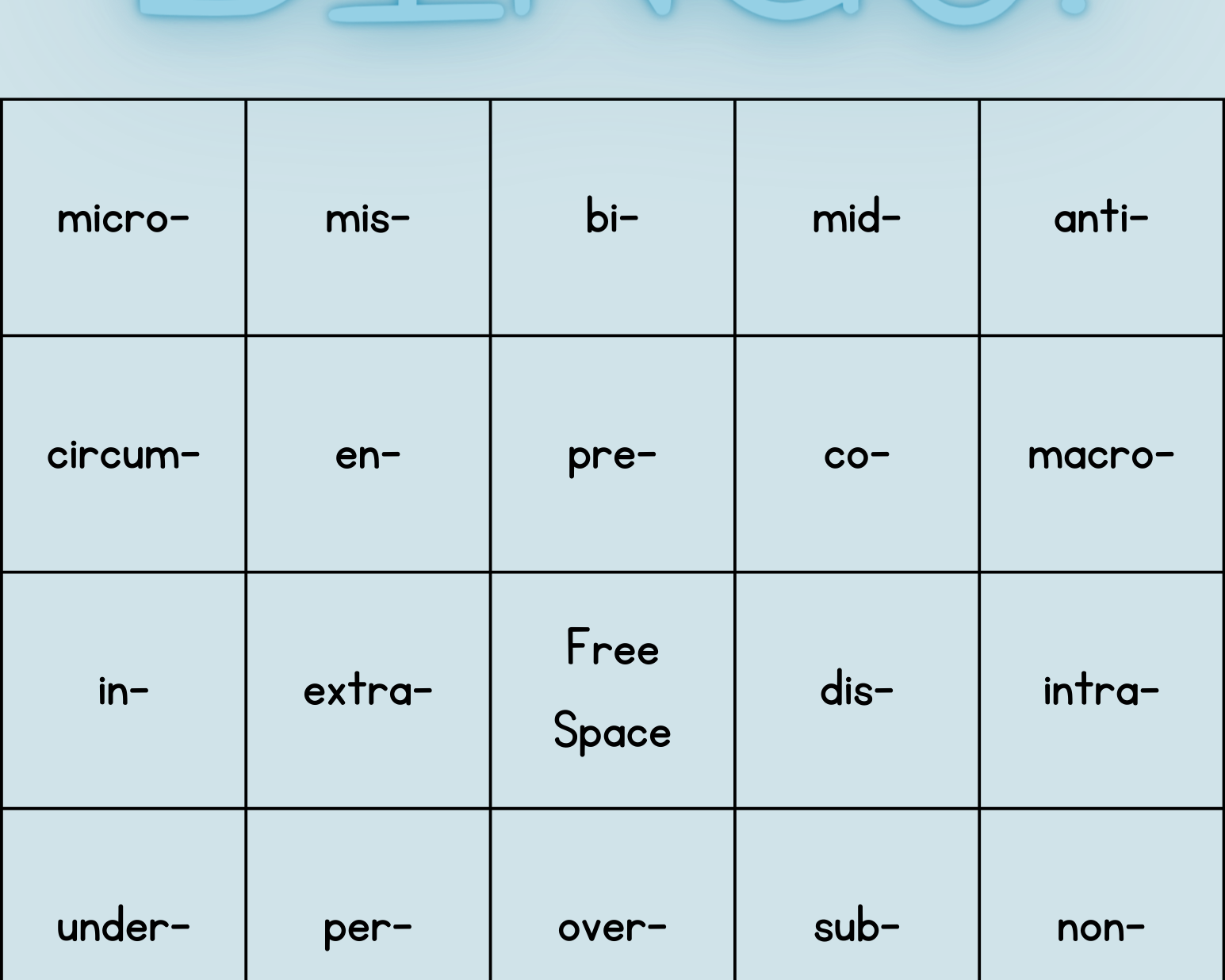Prefix Bingo - This Resource Is Great For Grades 2-3.
