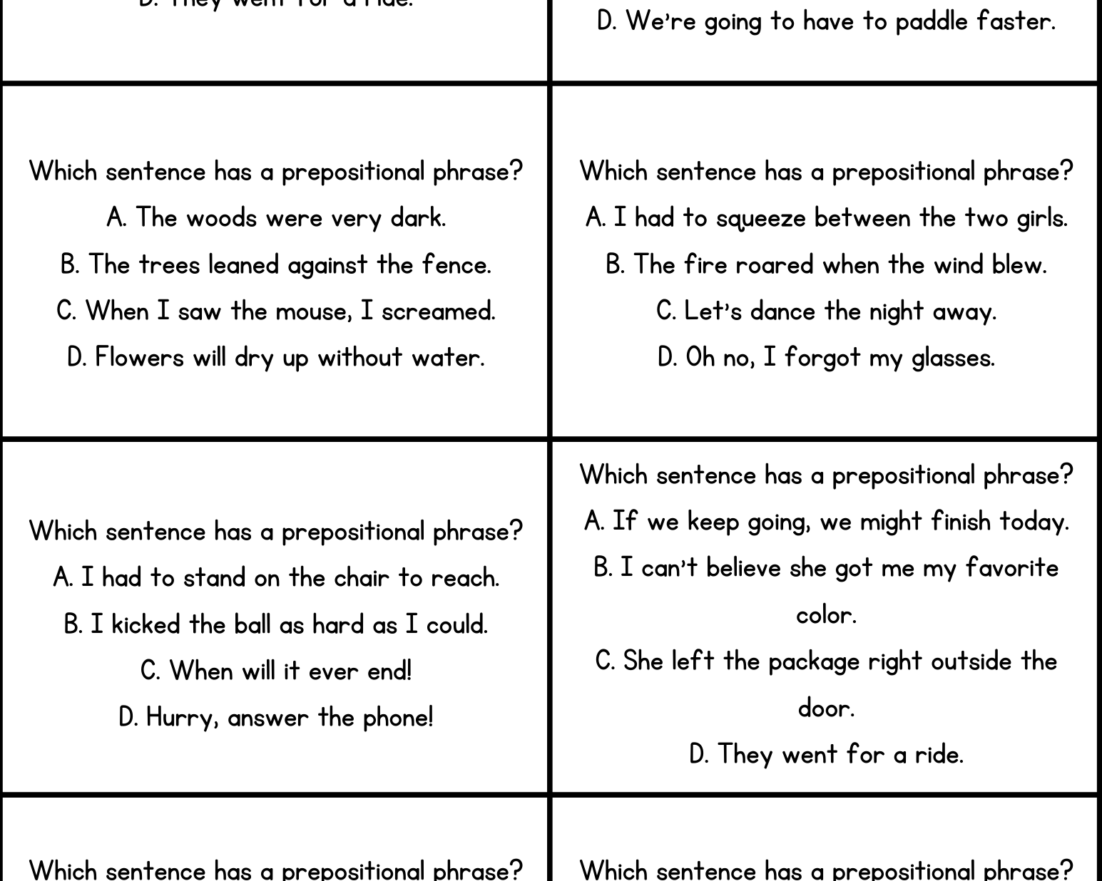 Prepositions 4 In A Row Activity - This Resource Is Great For Grades 7-8.