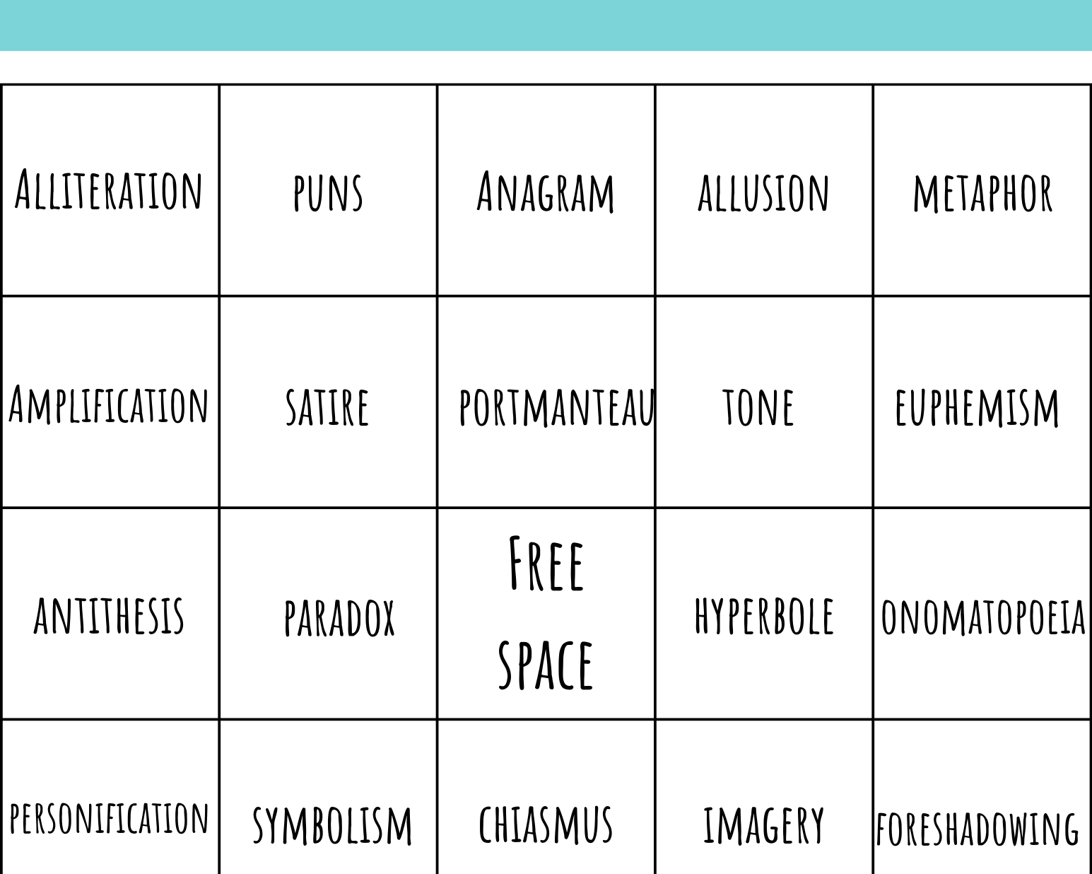 Literary Devices Bingo - This Resource Is Great For Grades 7-8.