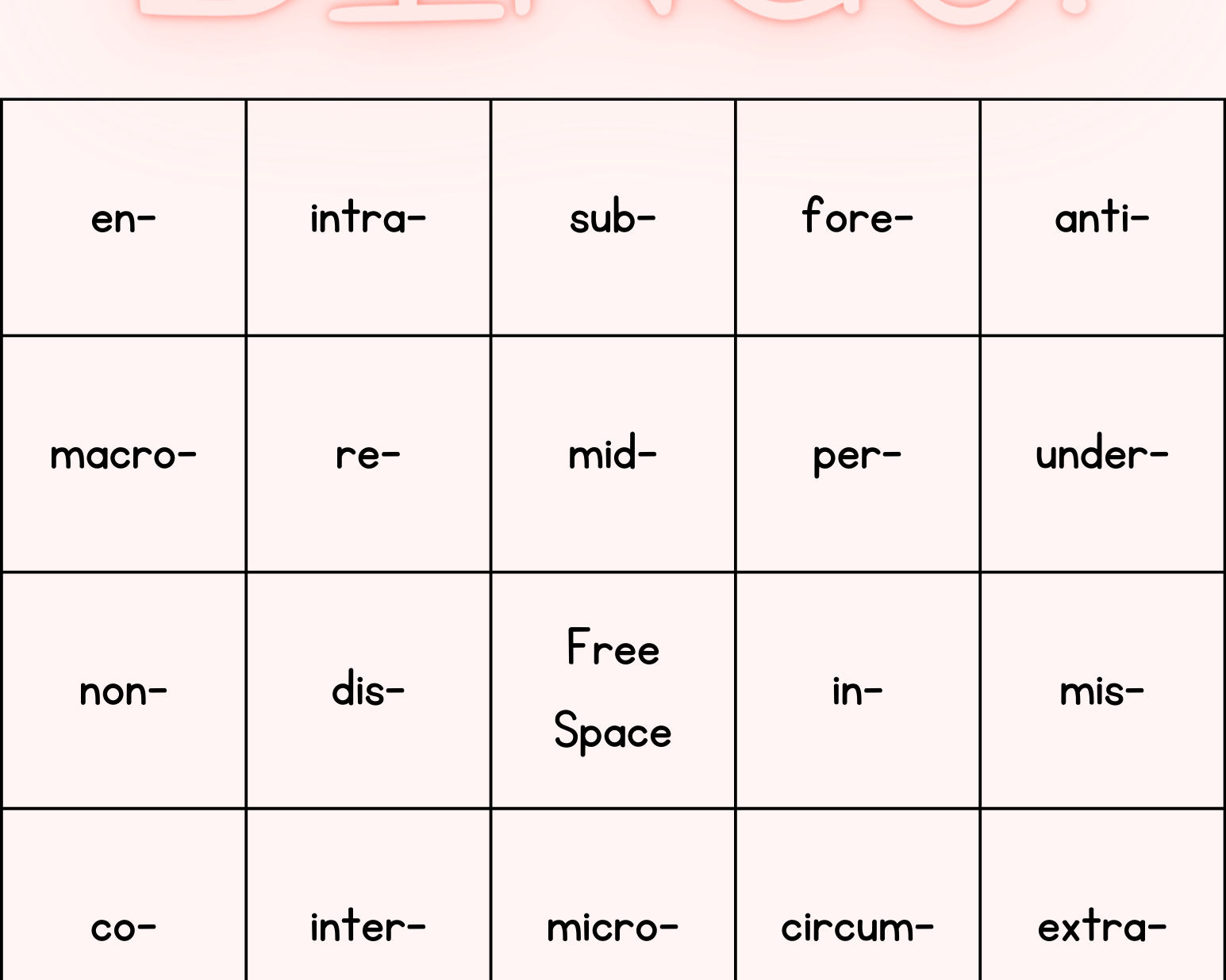 Prefix Bingo - This Resource Is Great For Grades 2-3.