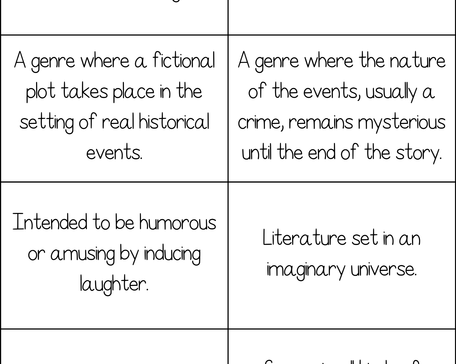 Genres Bingo - This Resource Is Great For Grades 7-8.