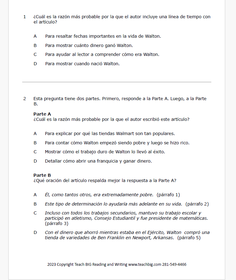 Practice Passage: Nonfiction - 3Rd Grade Sam Walton-From The Great Depression To Billionaire |