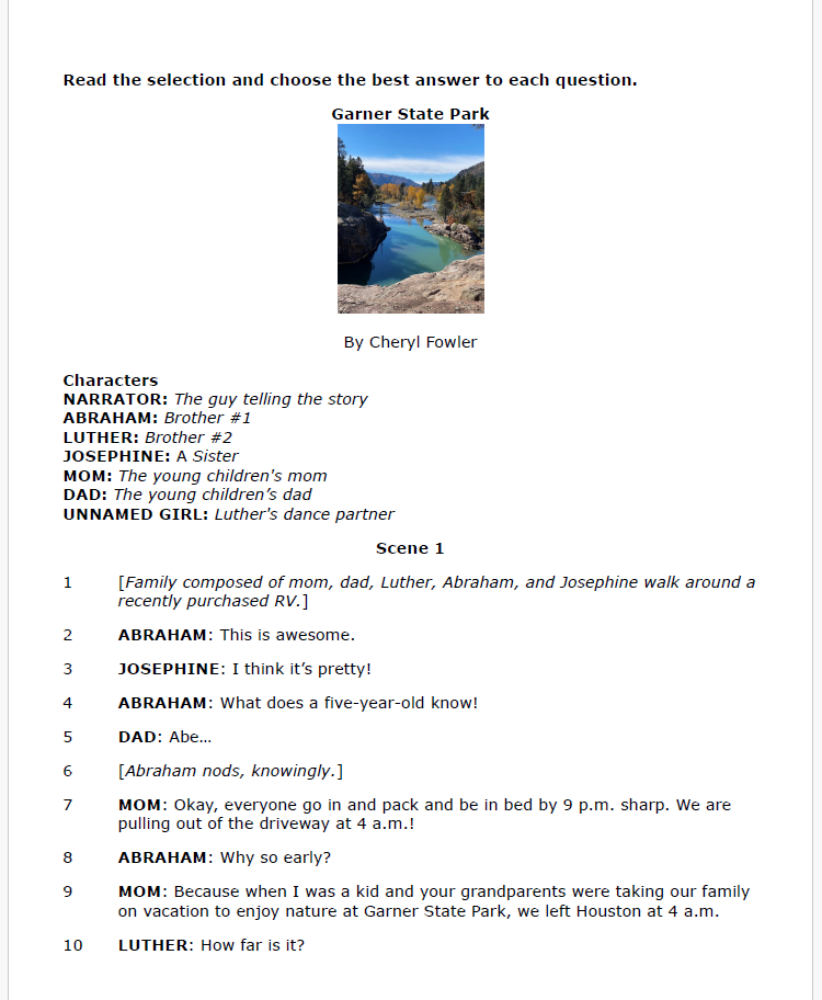 Practice Passage: Drama 7Th Grade Garner State Park