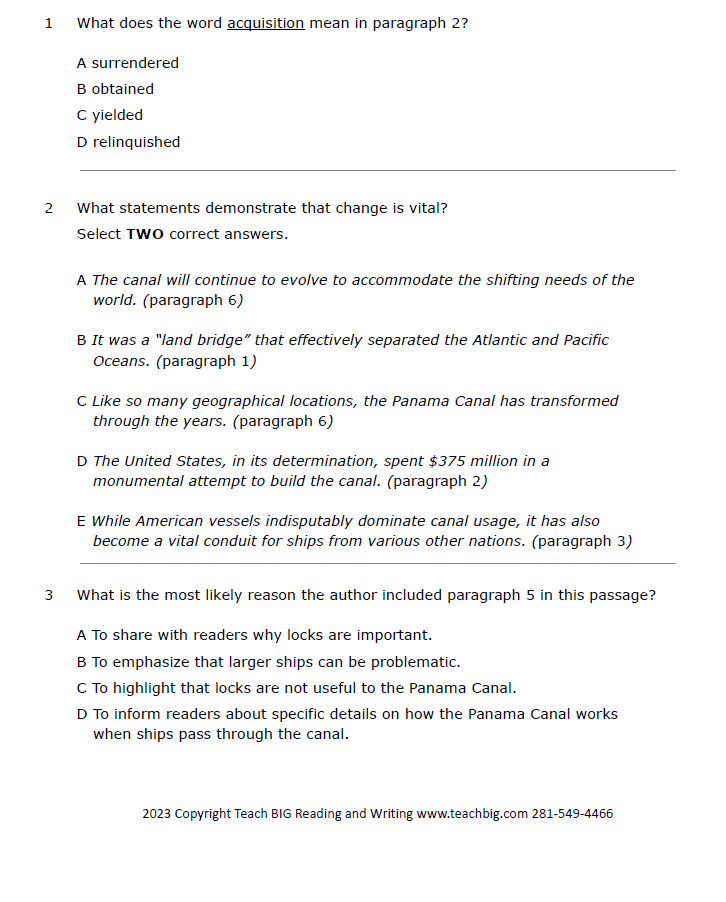 Practice Passage: Set 1- 7Th Grade Bundled