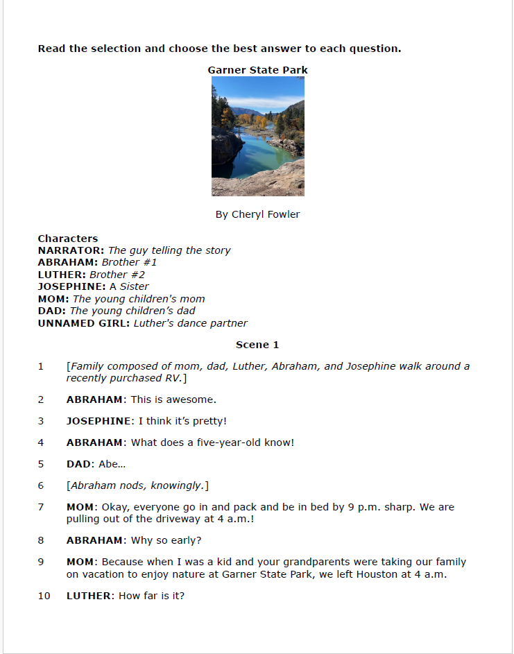 Practice Passage: Drama 8Th Grade Garner State Park