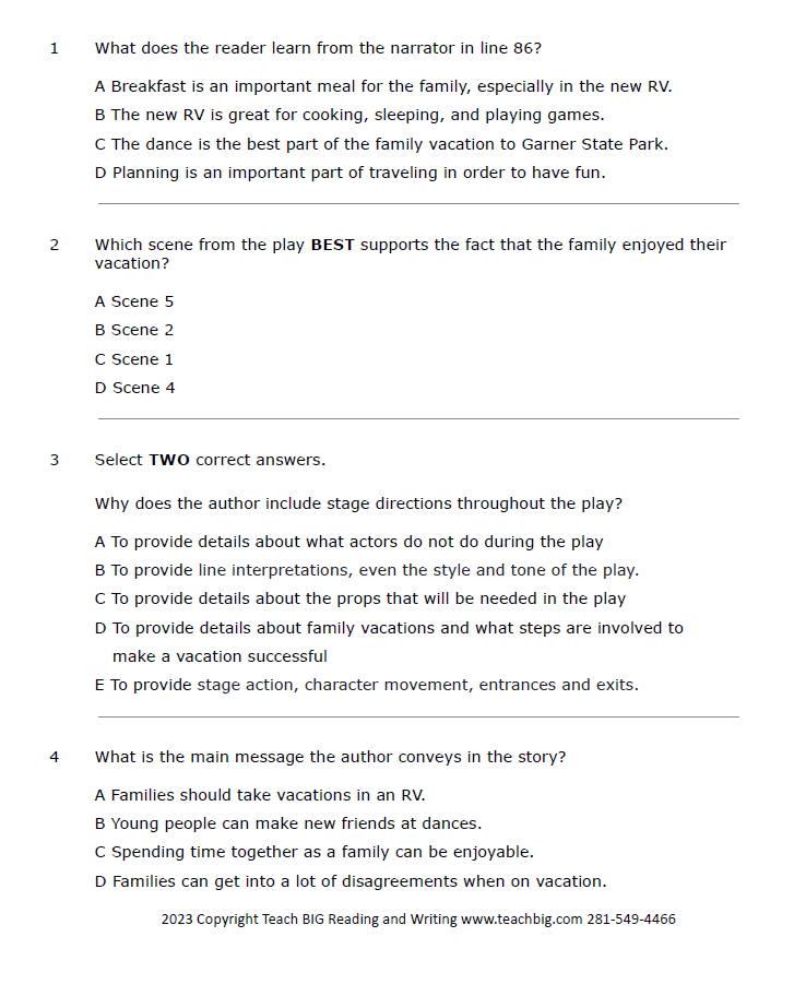 Practice Passage: Drama 8Th Grade Garner State Park
