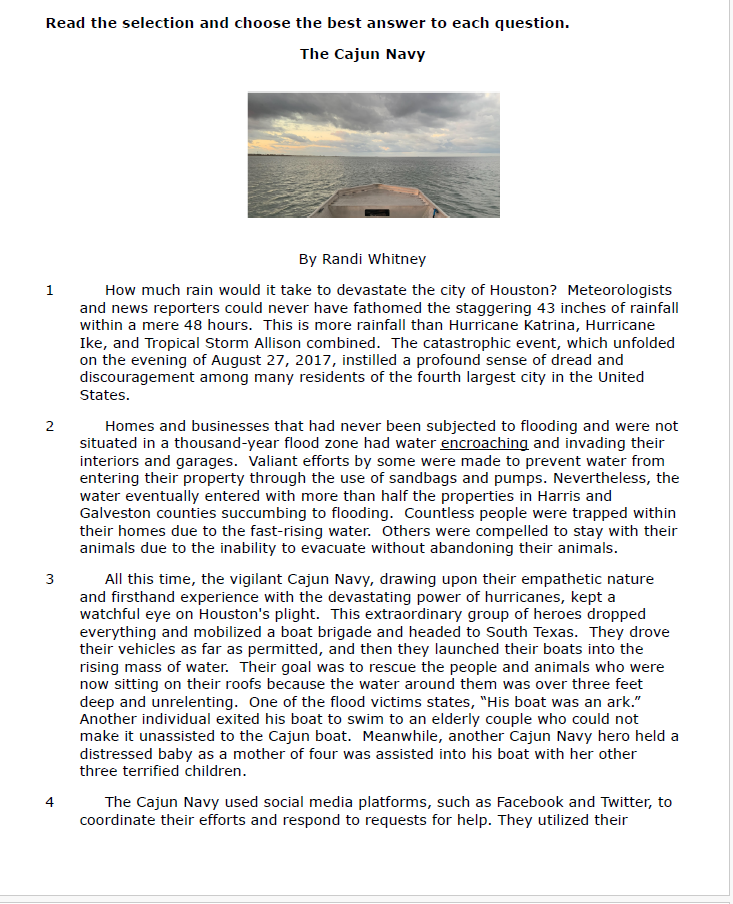 Practice Passage: Non Fiction 8Th Grade The Cajun Navy