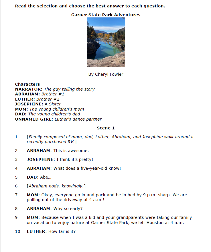 Practice Passage: Drama 9Th Grade Garner State Park