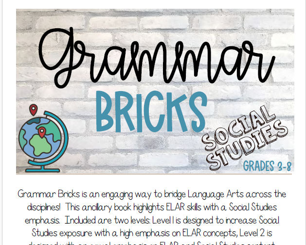 Grammar Bricks - Social Studies | This Resource Is Great For Grades 3-8