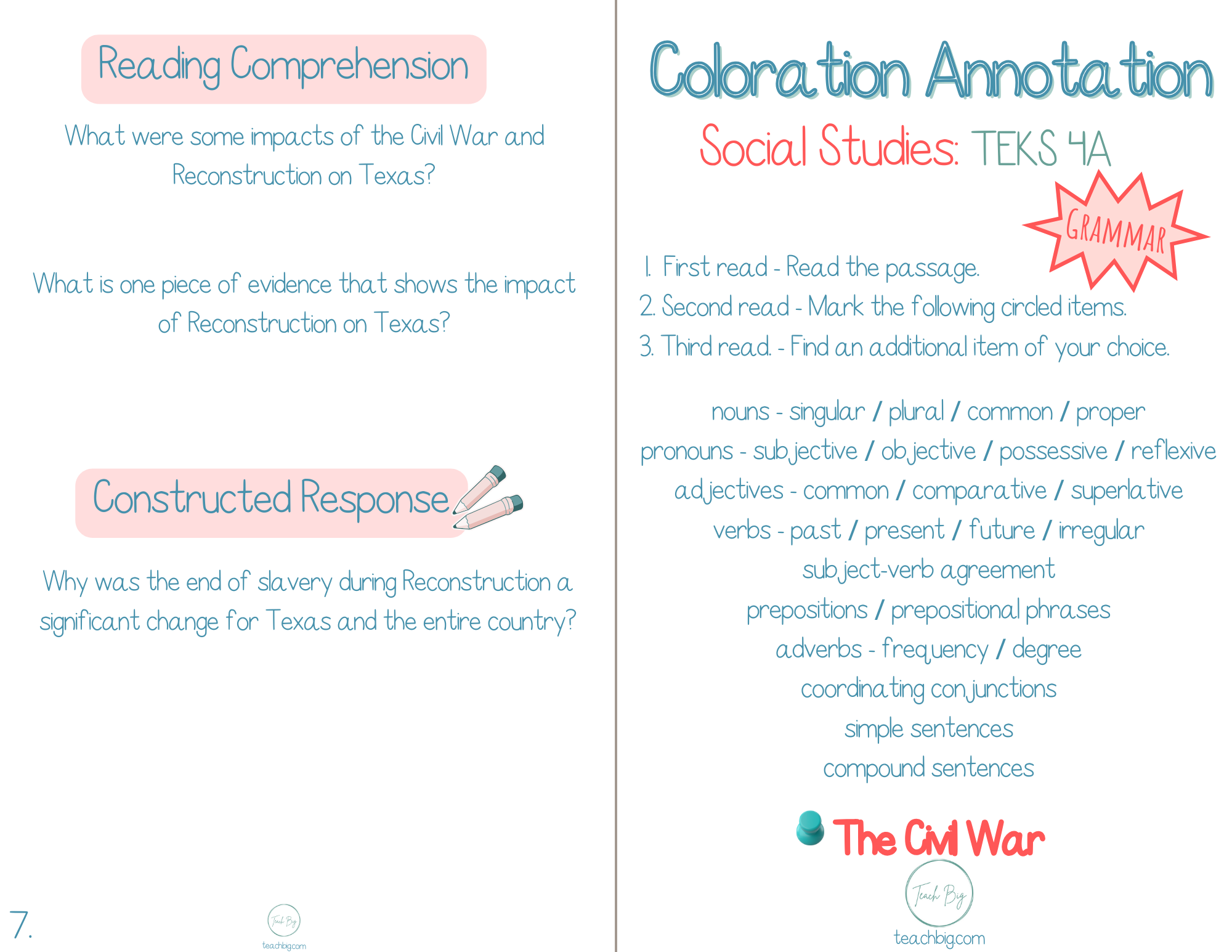 4Th Grade Coloration Annotation: Social Studies - Grammar