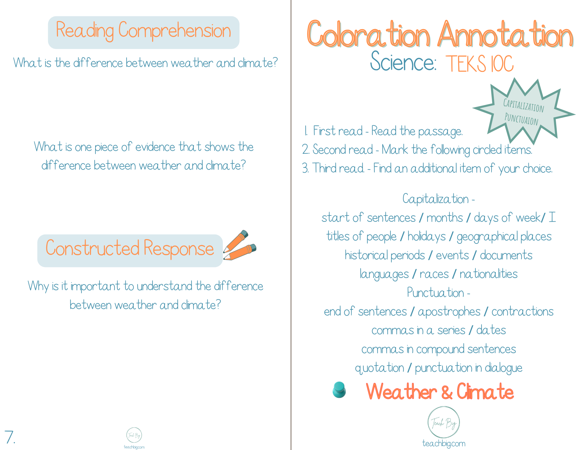 4Th Grade Coloration Annotation: Science - Capitalization & Punctuation