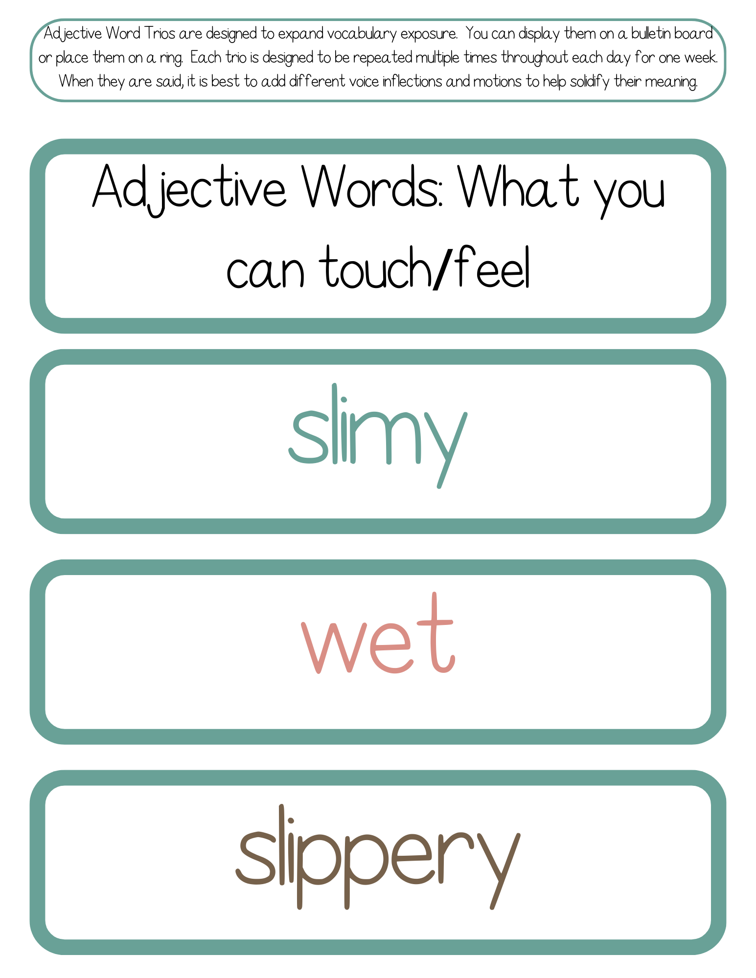 Adjective Word Trios | The Additive Word Trios Item Is A Set Of 36 Sets Three Words That Cover All