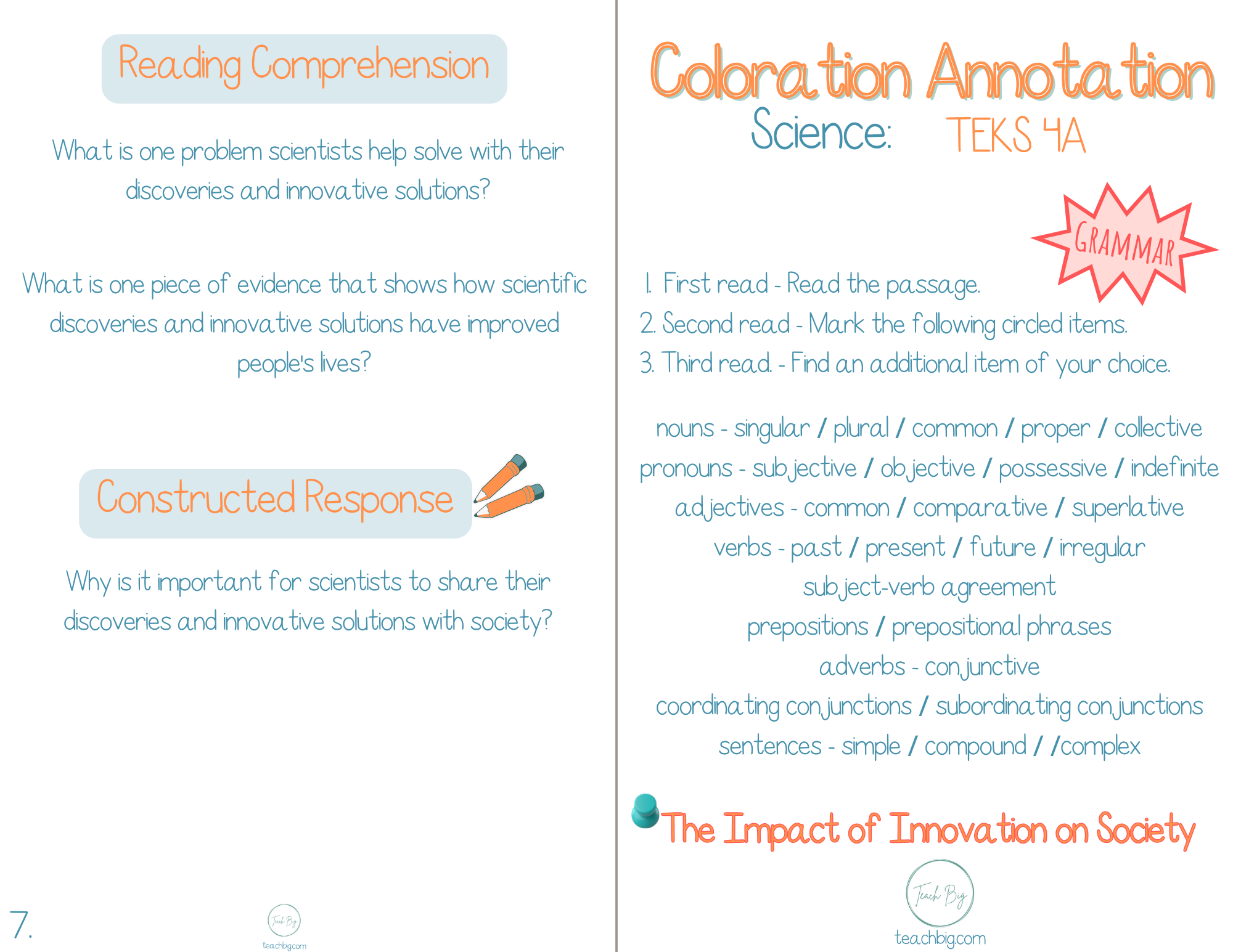 5Th Grade Coloration Annotation: Science - Grammar