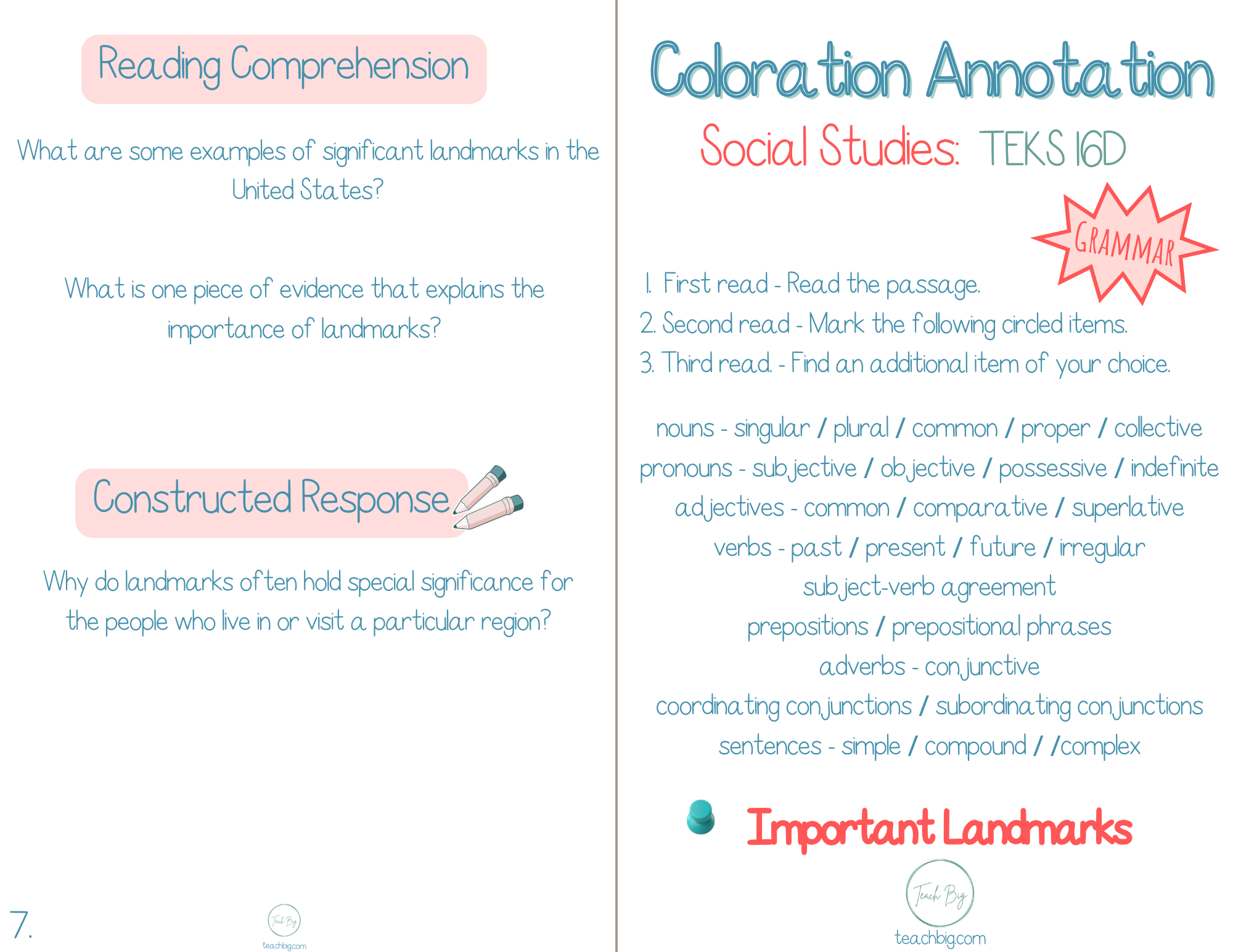 5Th Grade Coloration Annotation: Social Studies - Grammar