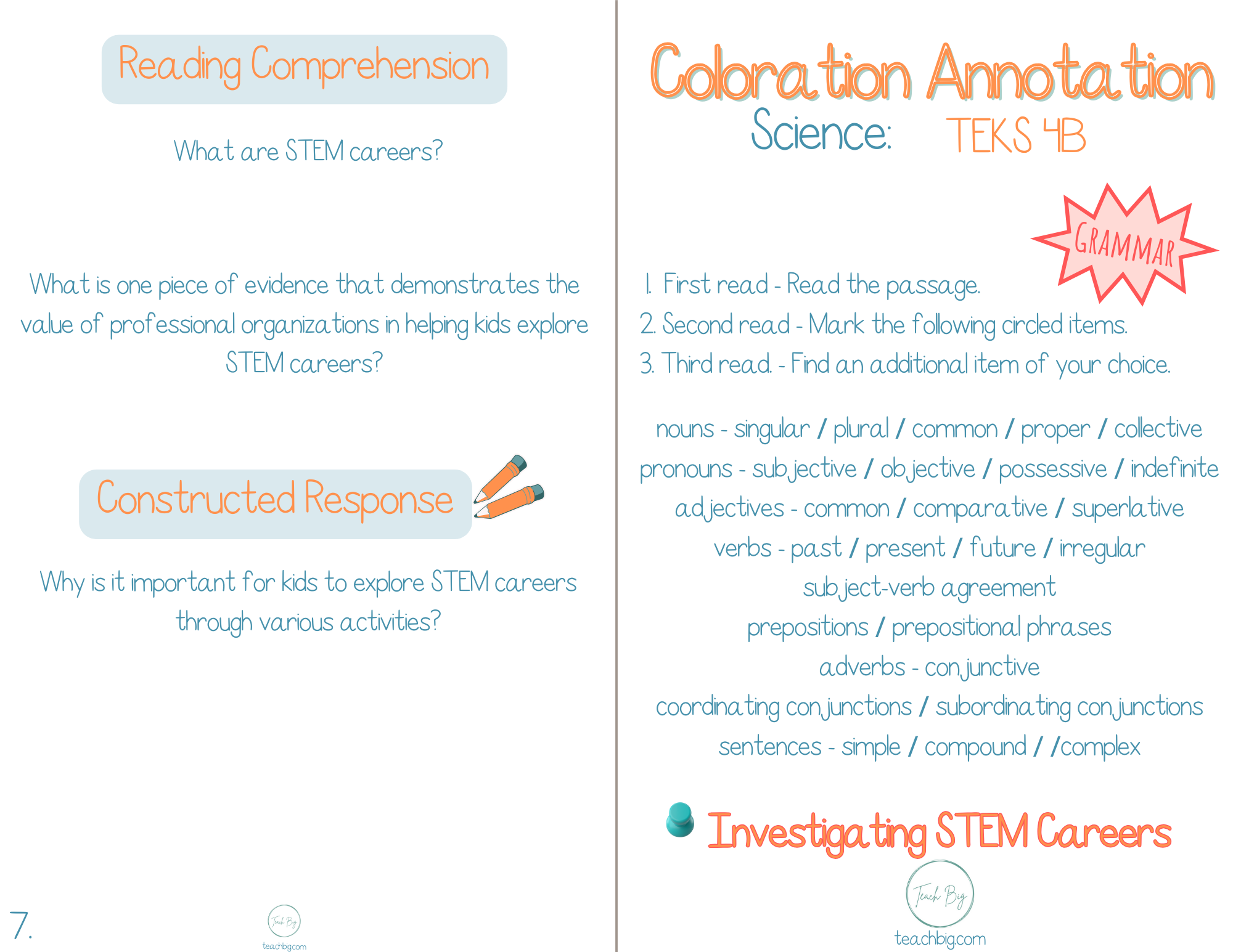 5Th Grade Coloration Annotation: Science - Grammar