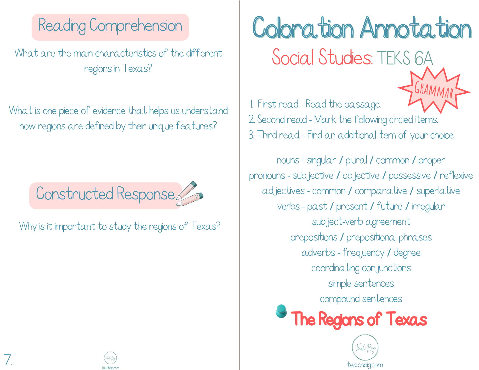 4Th Grade Coloration Annotation: Social Studies - Grammar