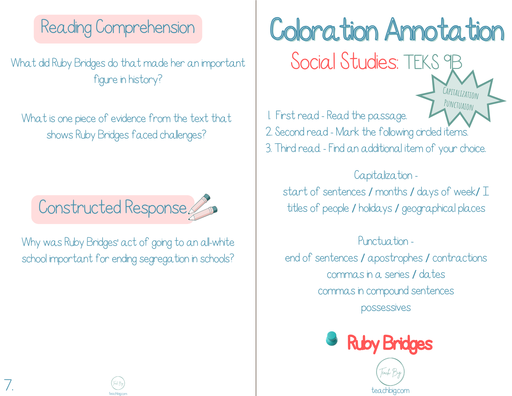 3Rd Grade Coloration Annotation: Social Studies - Capitalization & Punctuation