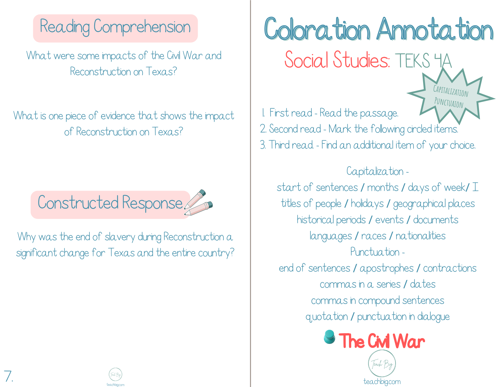 4Th Grade Coloration Annotation: Social Studies - Capitalization & Punctuation