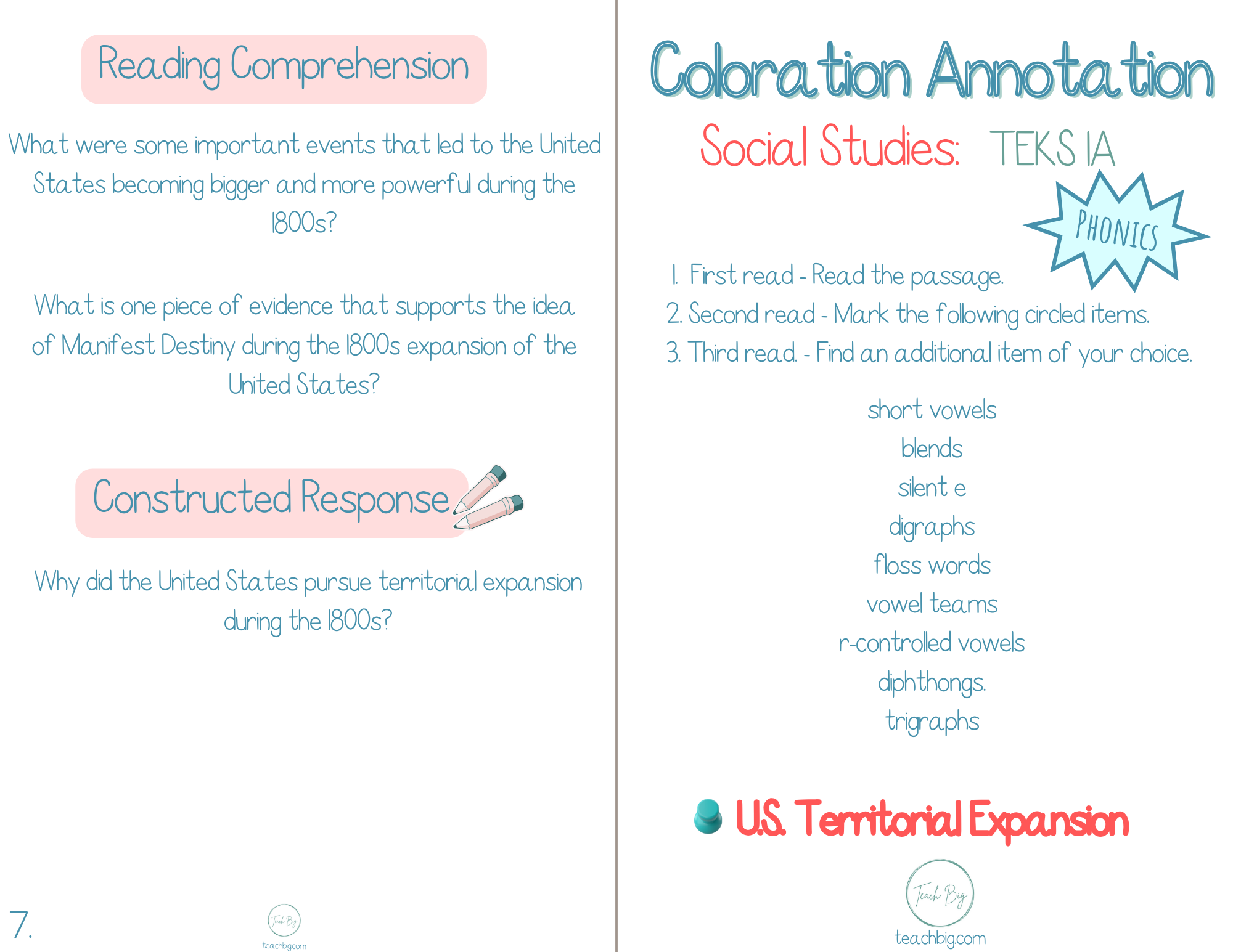 5Th Grade Coloration Annotation: Social Studies - Phonics