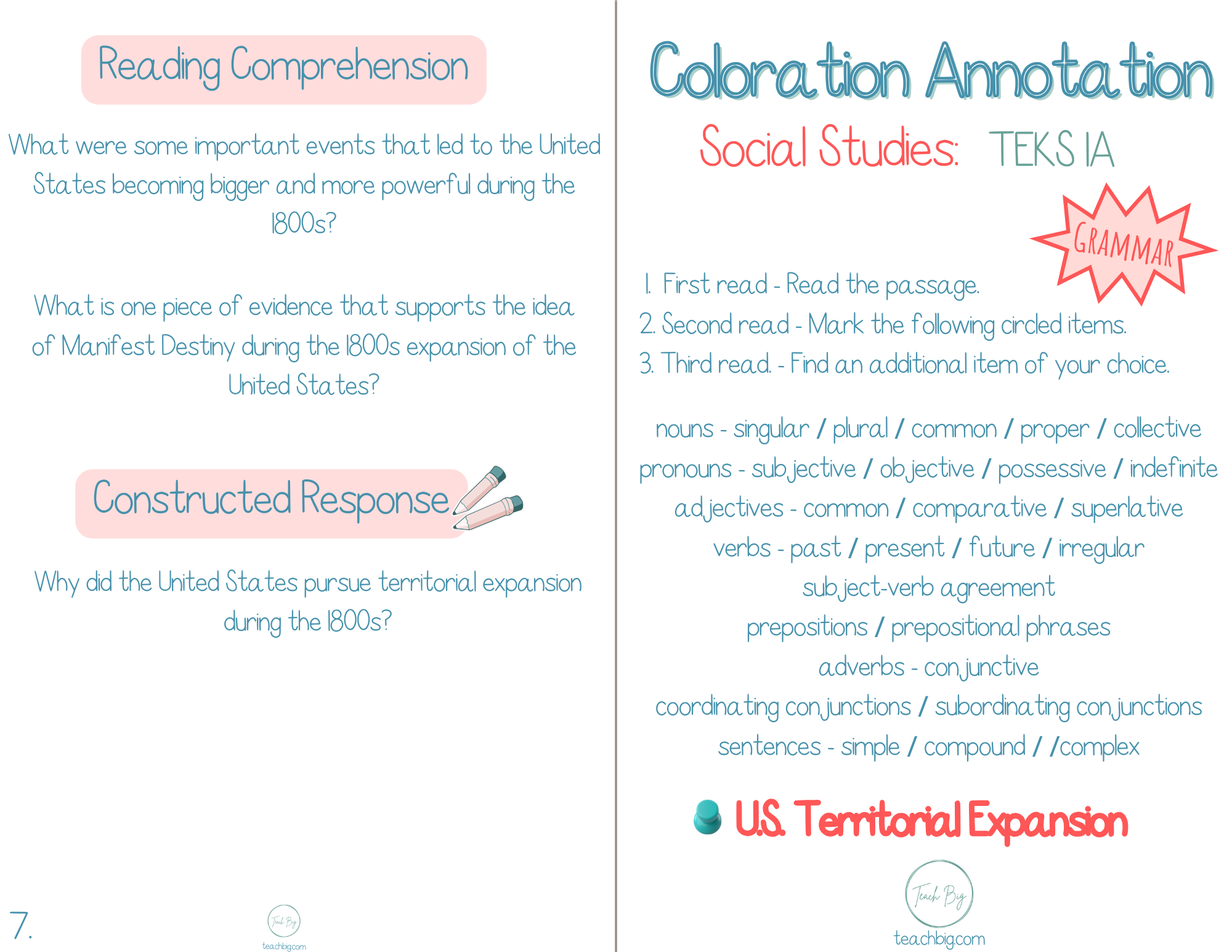 5Th Grade Coloration Annotation: Social Studies - Grammar