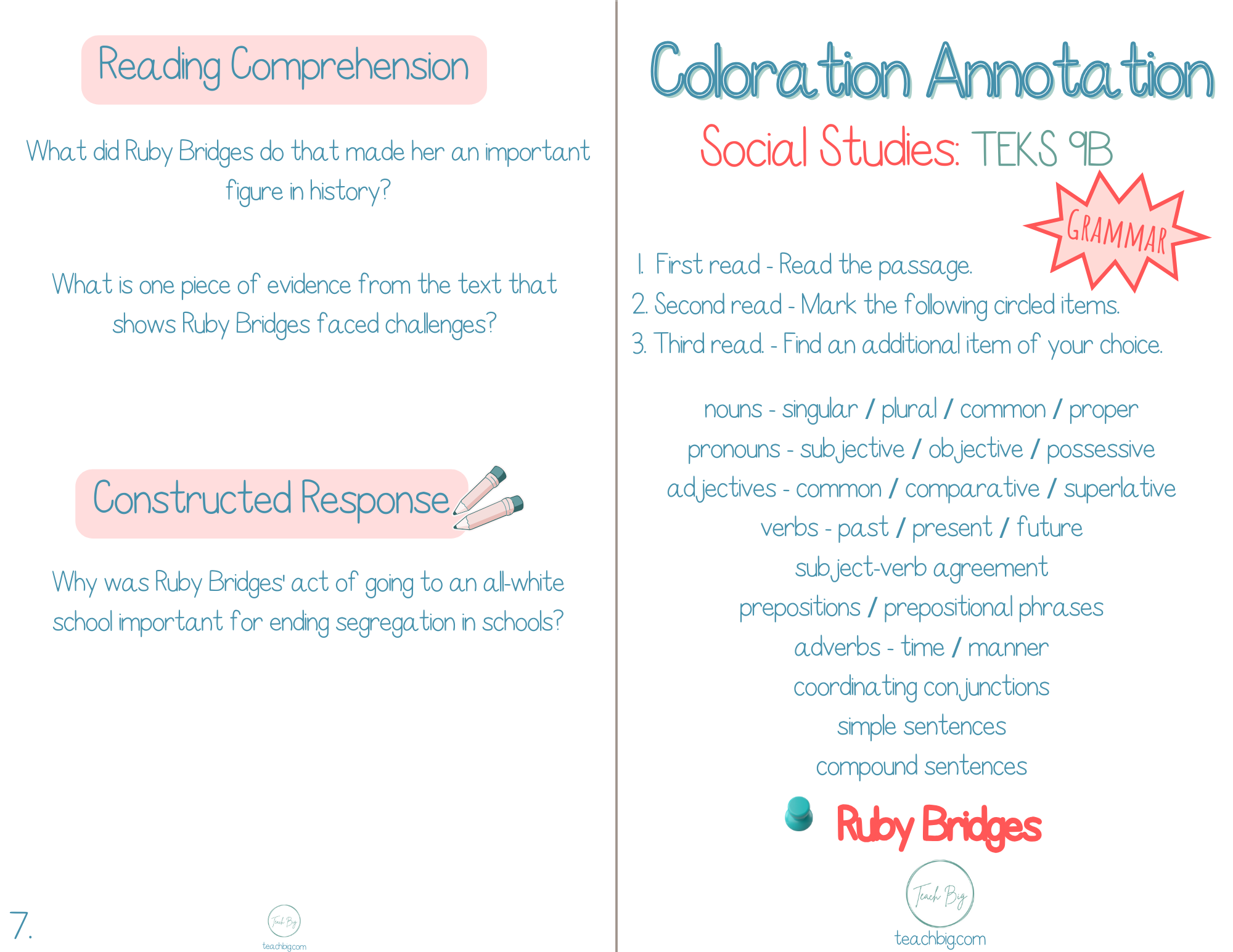 3Rd Grade Coloration Annotation: Social Studies - Grammar