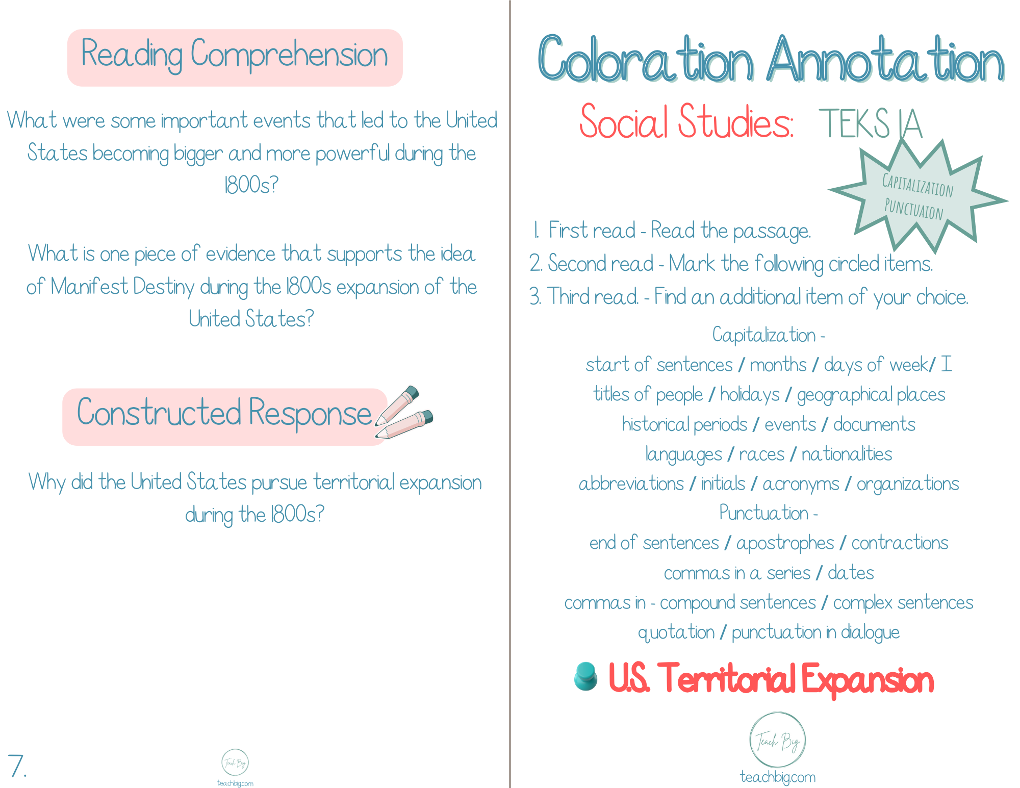 5Th Grade Coloration Annotation: Social Studies - Capitalization & Punctuation