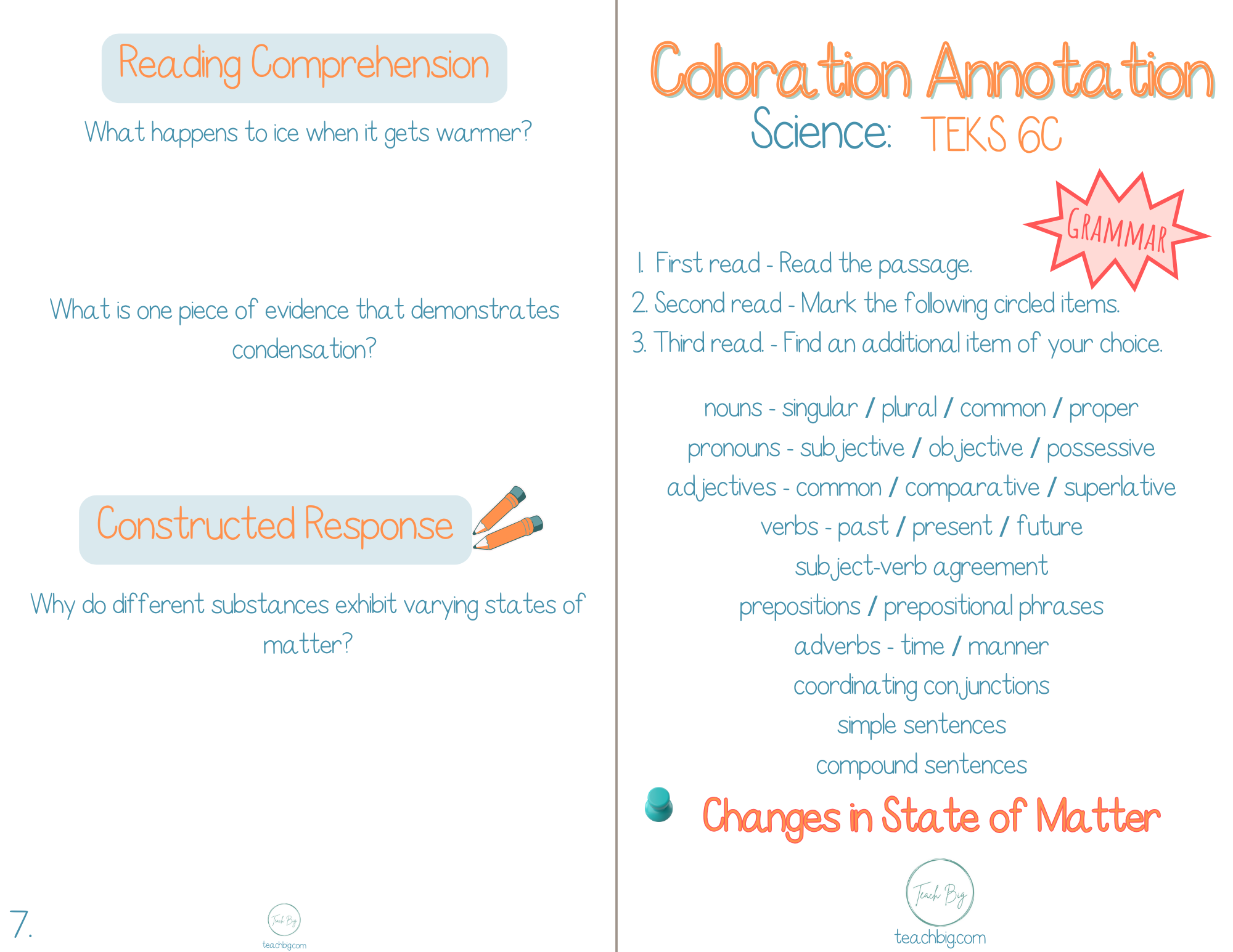 3Rd Grade Coloration Annotation: Science - Grammar