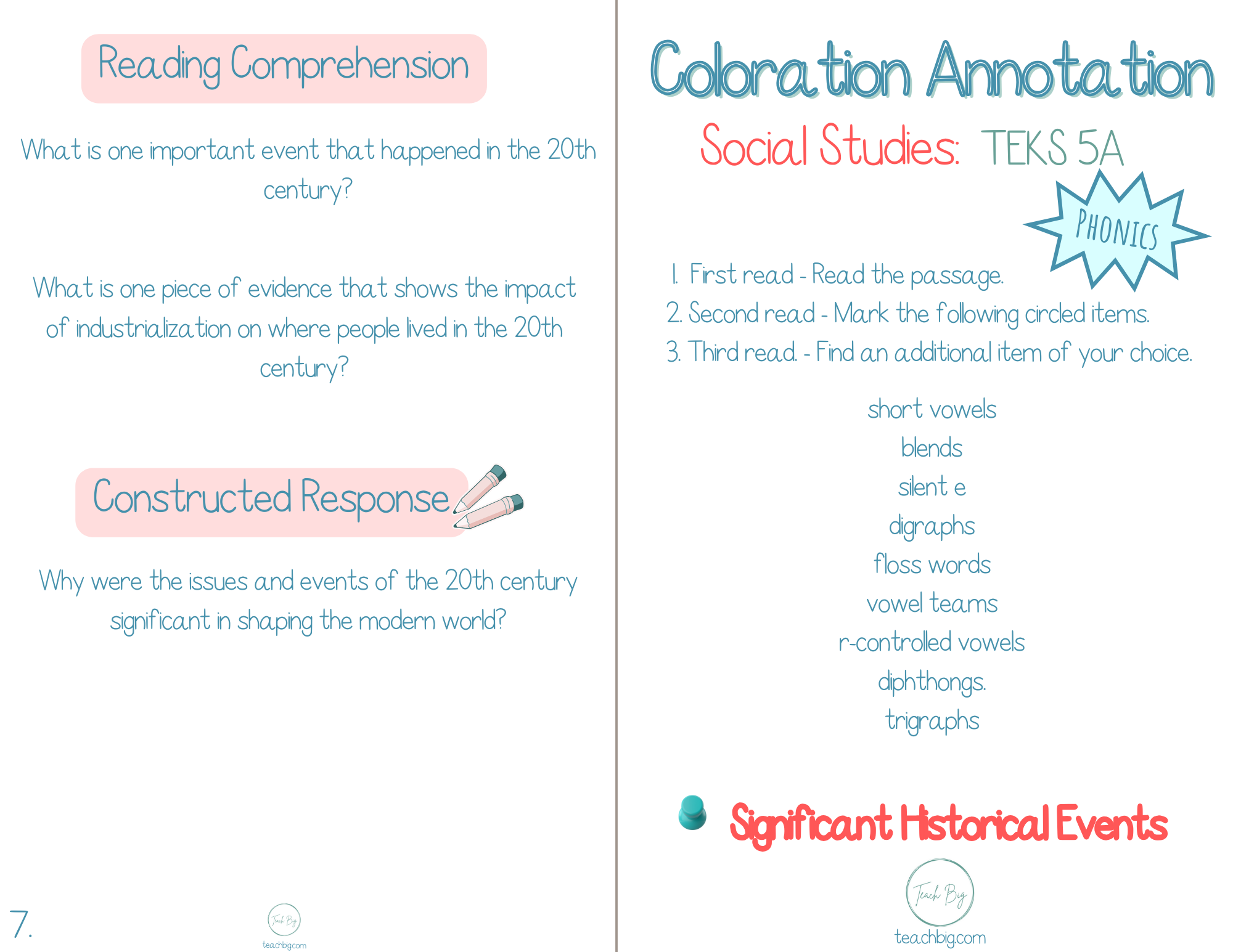 5Th Grade Coloration Annotation: Social Studies - Phonics