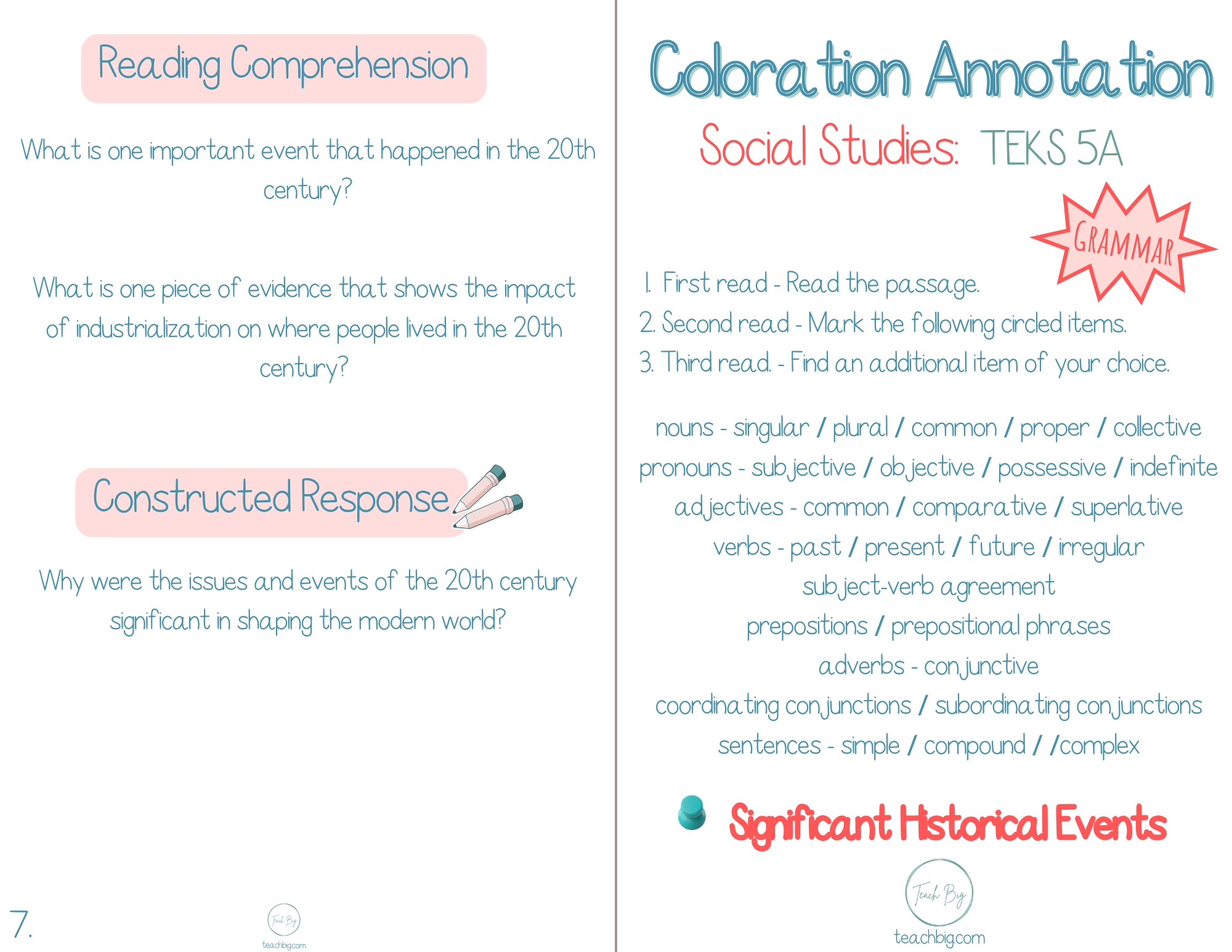 5Th Grade Coloration Annotation: Social Studies - Grammar