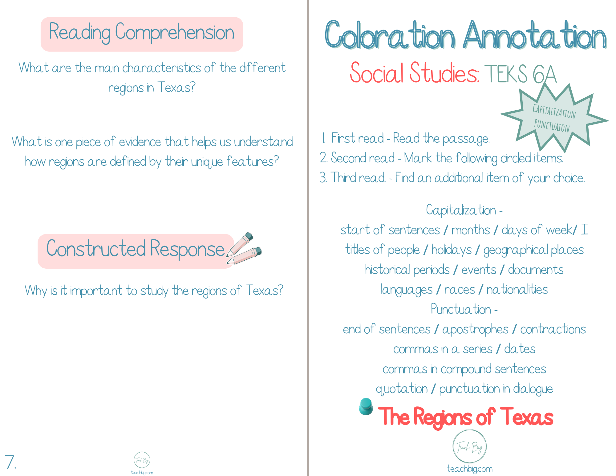 4Th Grade Coloration Annotation: Social Studies - Capitalization & Punctuation