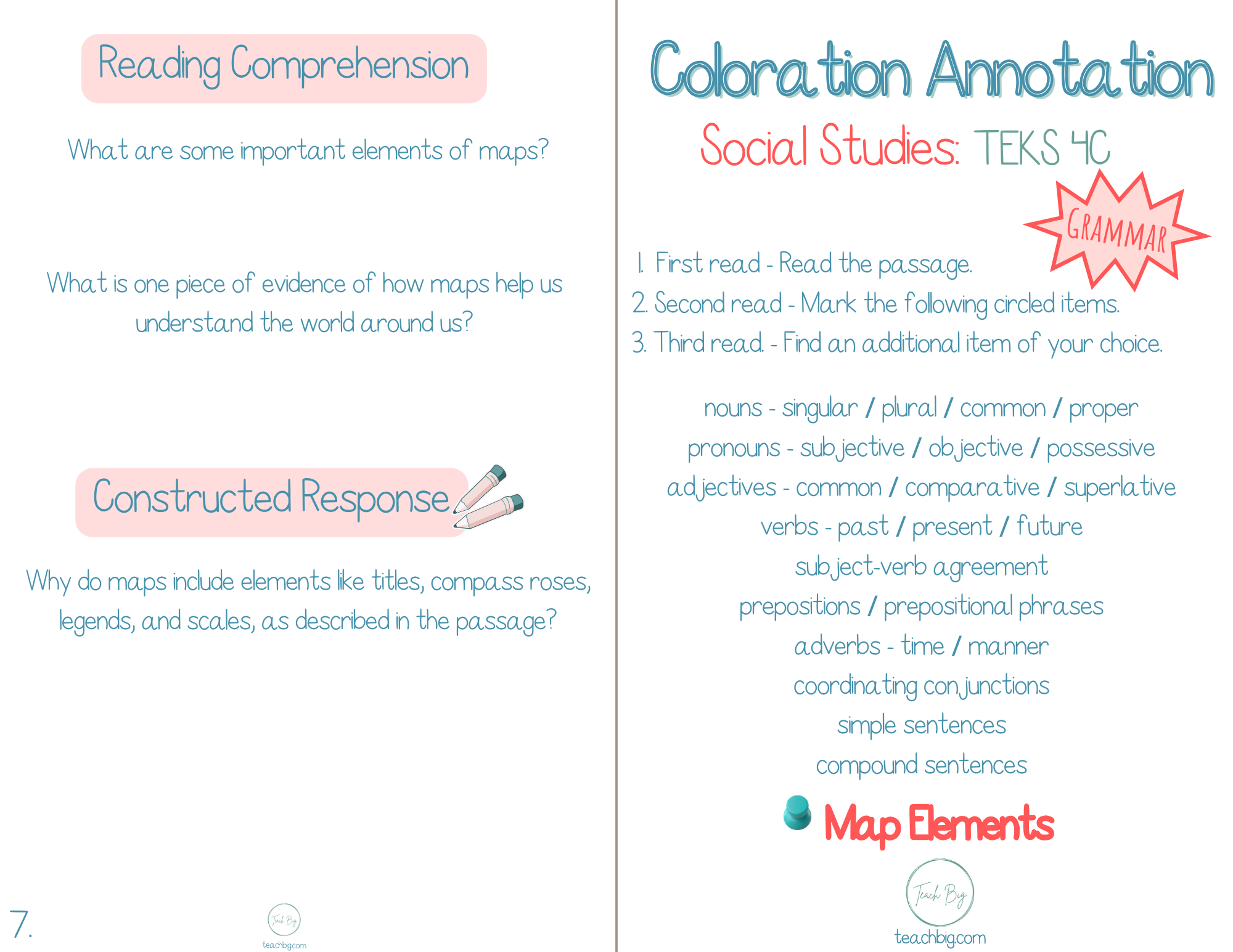 3Rd Grade Coloration Annotation: Social Studies - Grammar