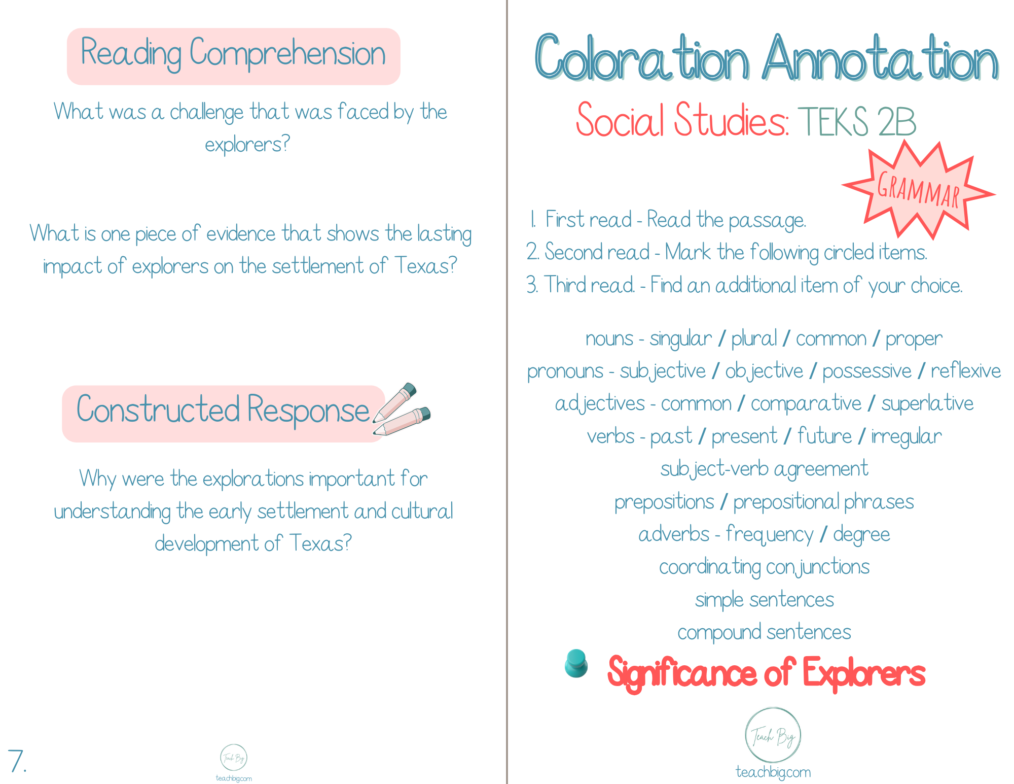 4Th Grade Coloration Annotation: Social Studies - Grammar