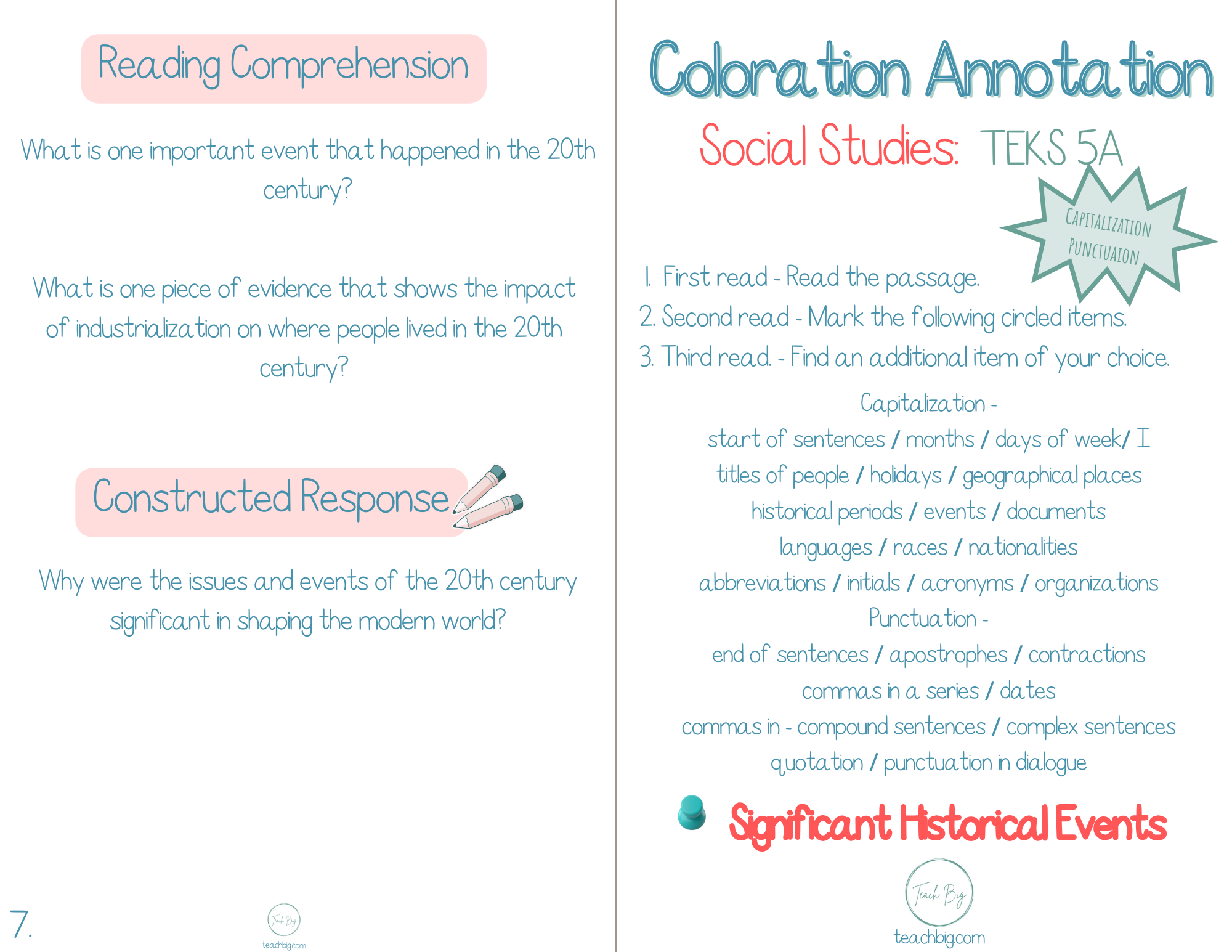 5Th Grade Coloration Annotation: Social Studies - Capitalization & Punctuation