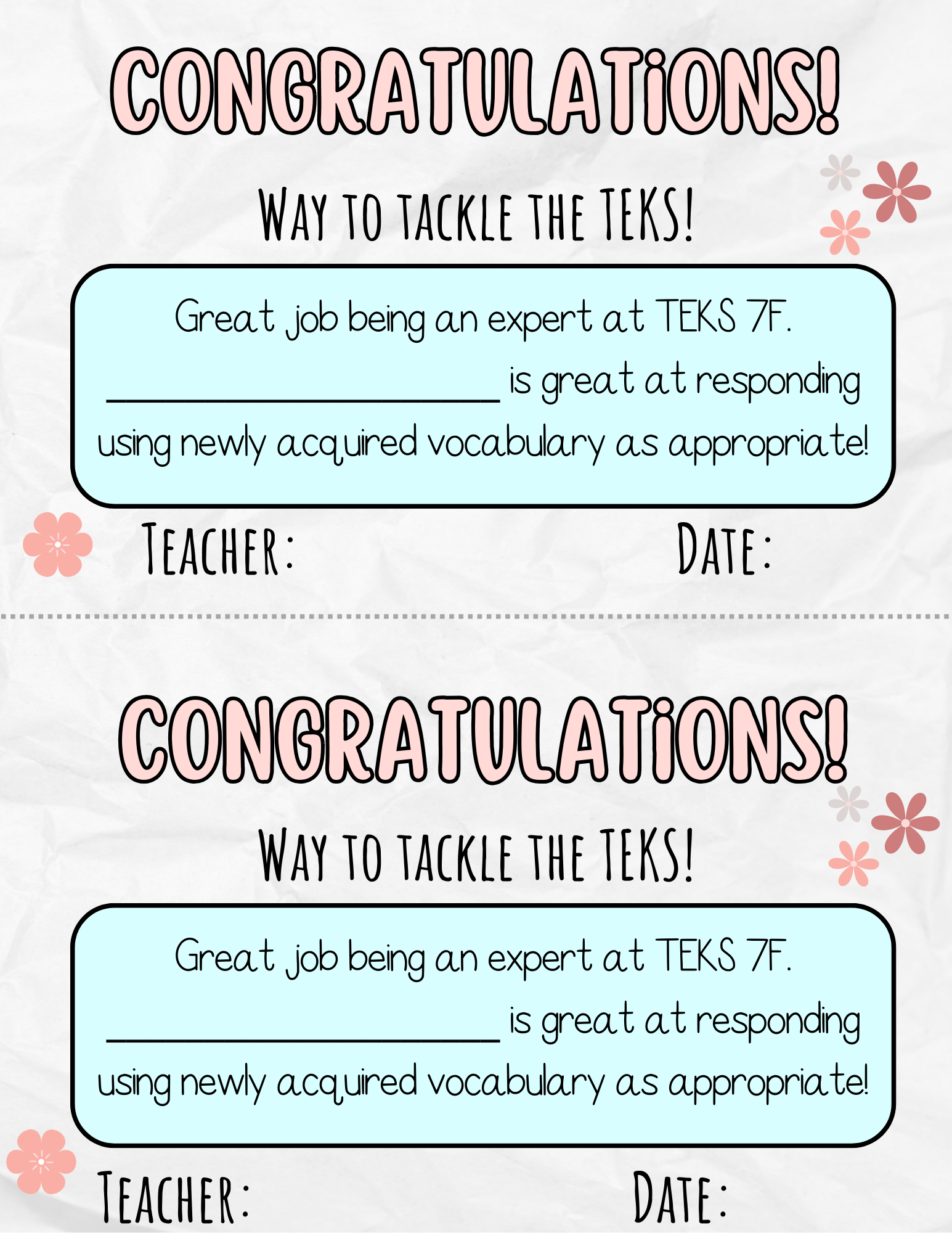 Way To Tackle The Teks! Certificate - Teks 7A 7F | This Certificate Isn’t Just A Paper; It