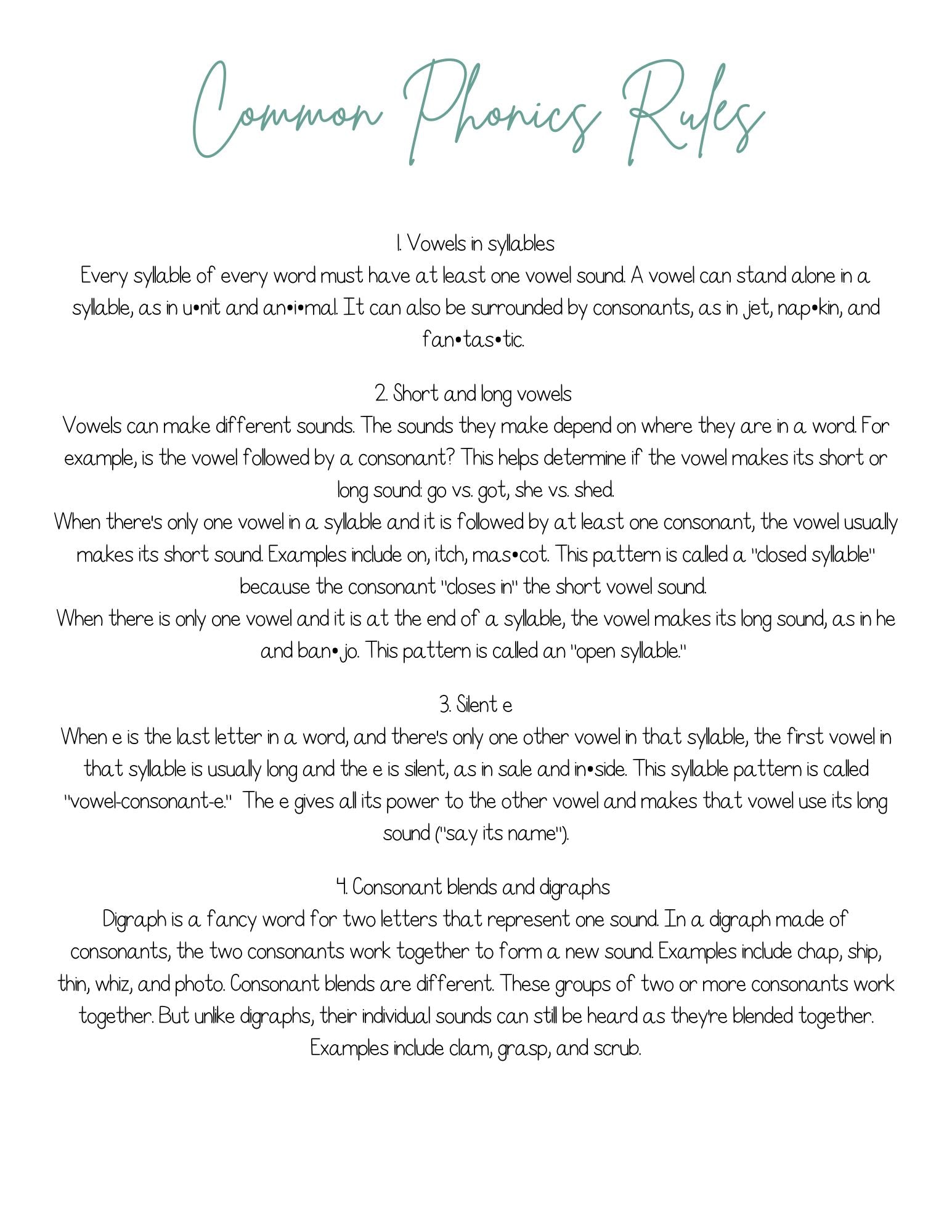 15 Common Phonics Rules