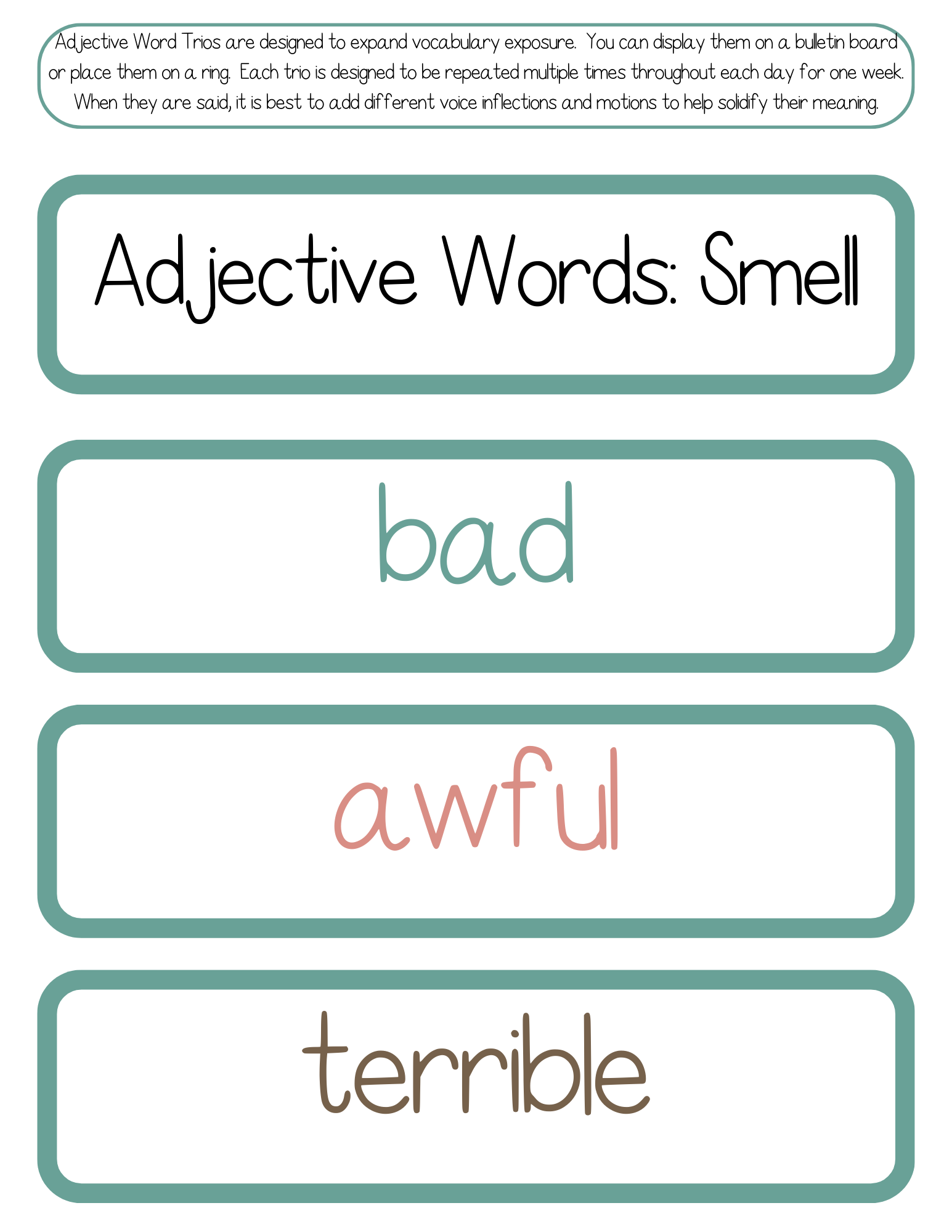 Adjective Word Trios | The Additive Word Trios Item Is A Set Of 36 Sets Three Words That Cover All