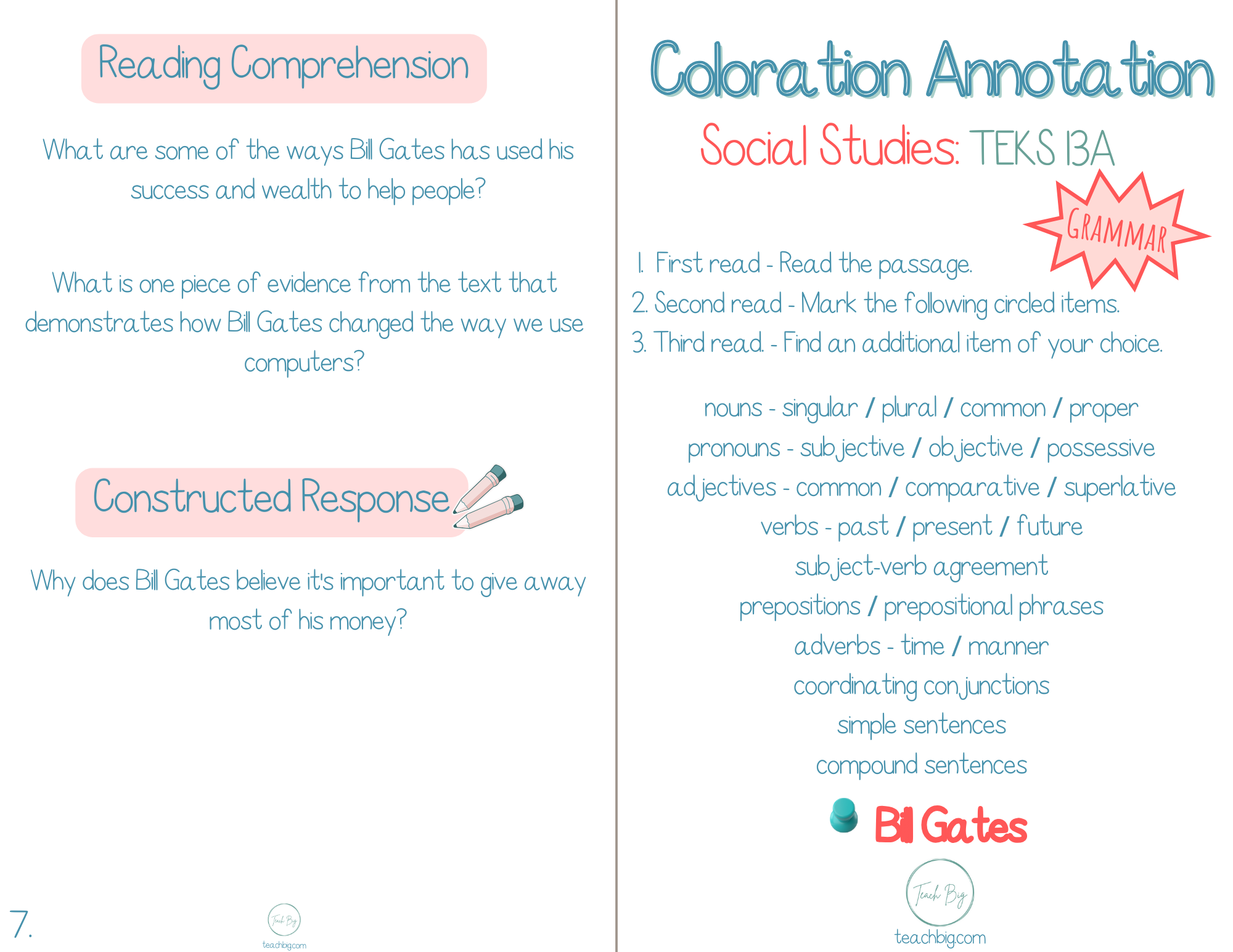 3Rd Grade Coloration Annotation: Social Studies - Grammar