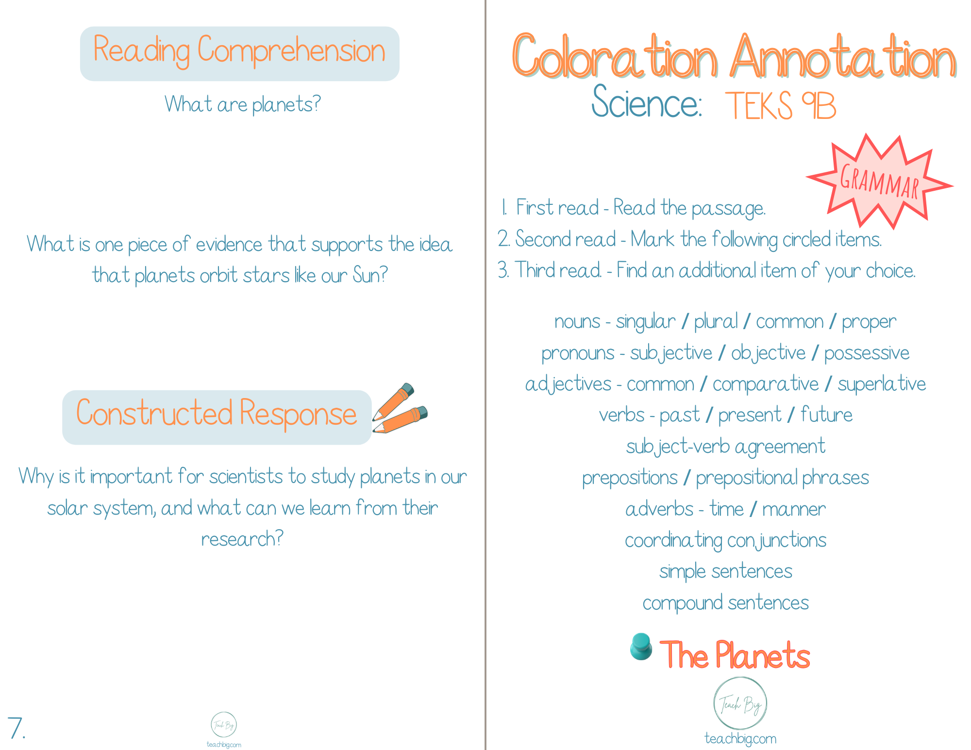 3Rd Grade Coloration Annotation: Science - Grammar