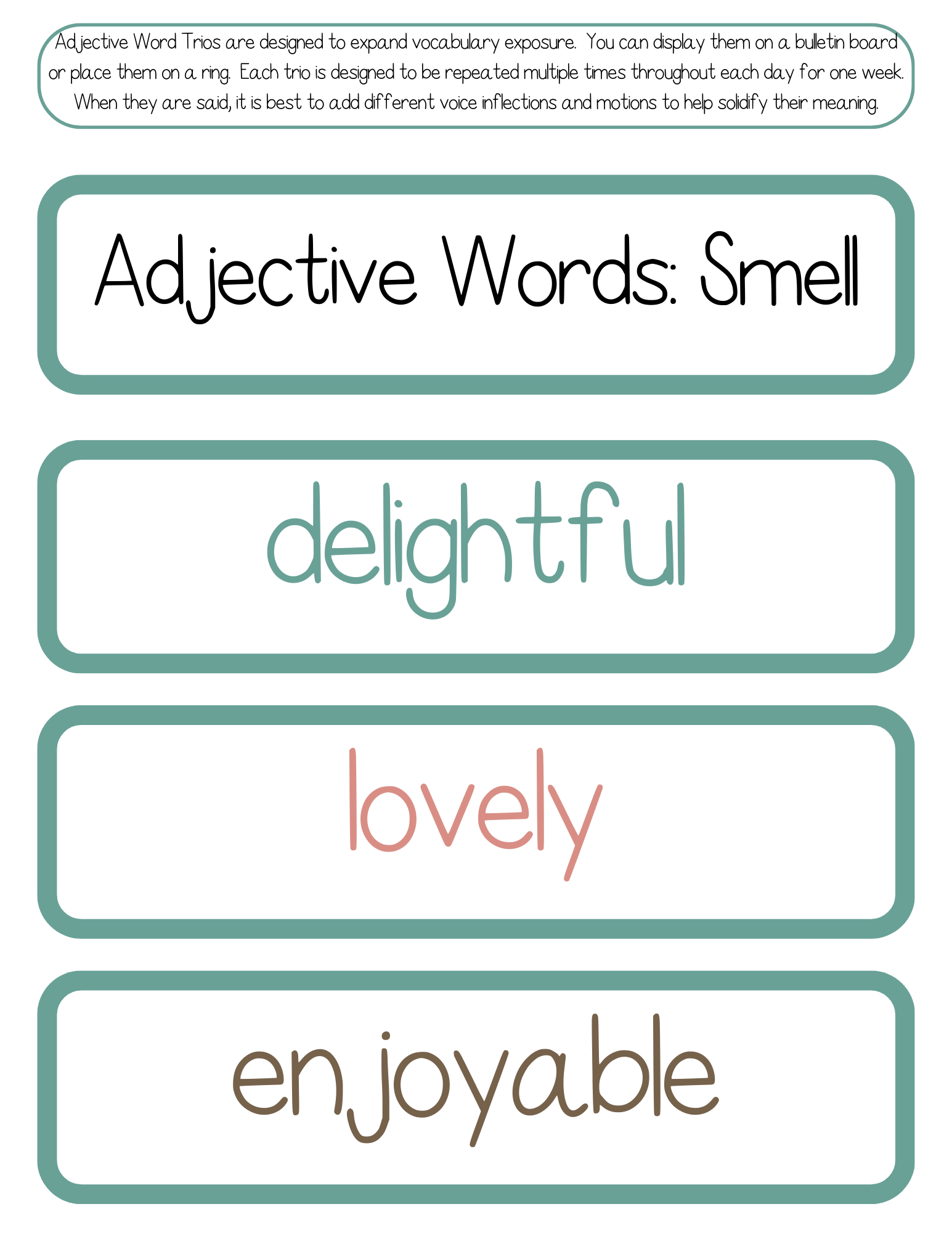 Adjective Word Trios | The Additive Word Trios Item Is A Set Of 36 Sets Three Words That Cover All