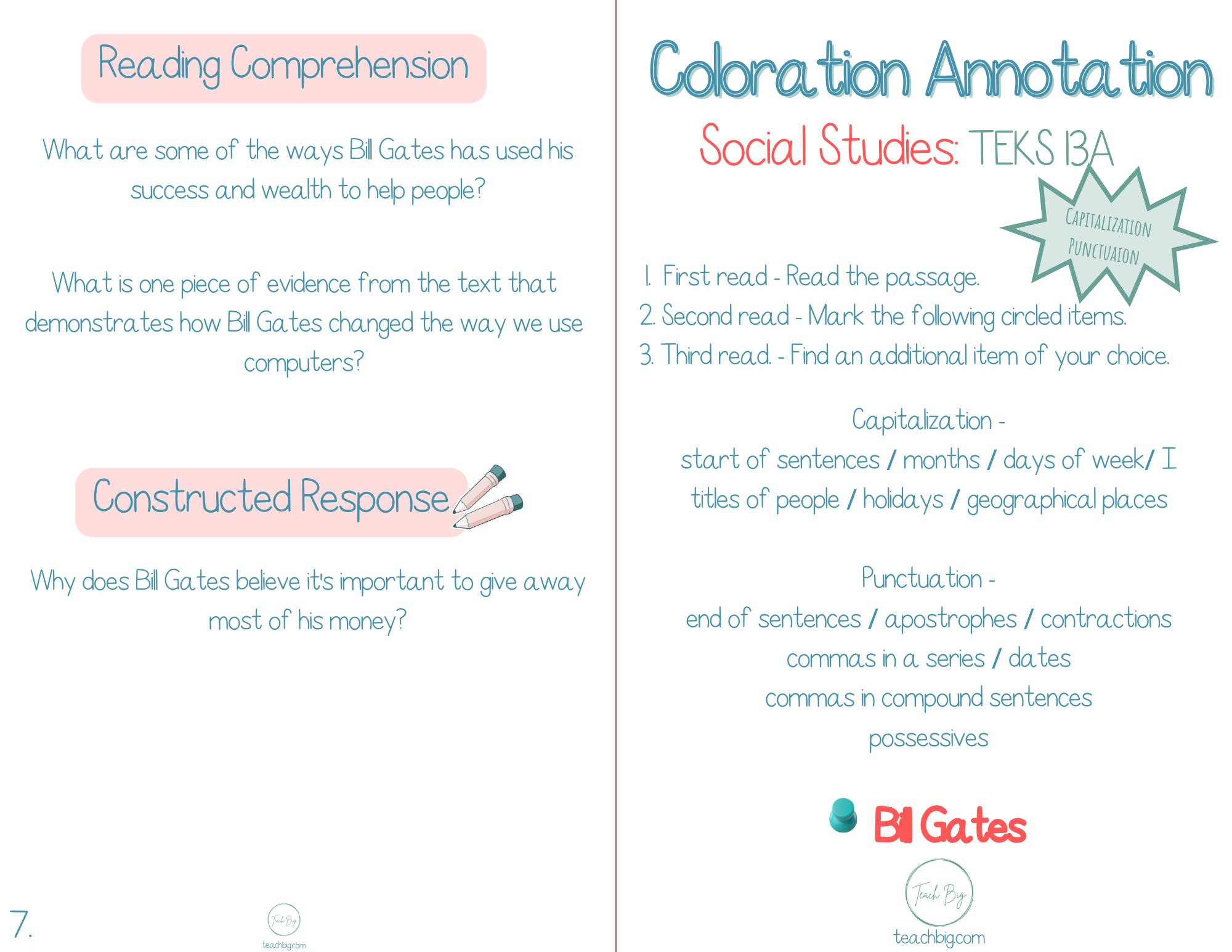 3Rd Grade Coloration Annotation: Social Studies - Capitalization & Punctuation