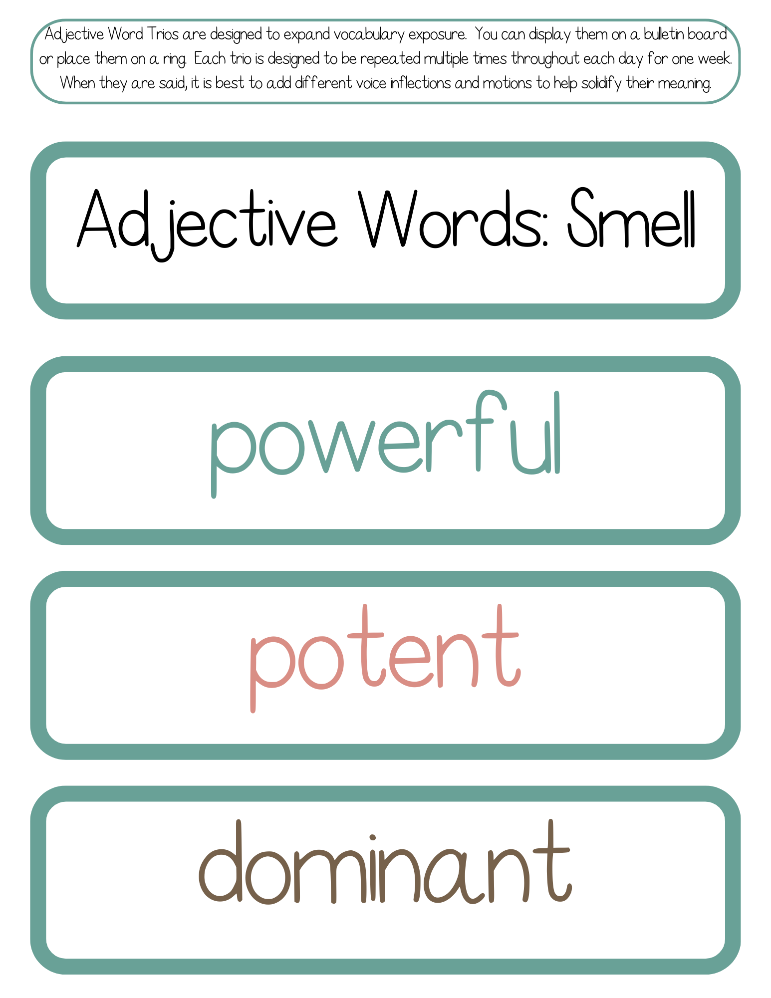 Adjective Word Trios | The Additive Word Trios Item Is A Set Of 36 Sets Three Words That Cover All