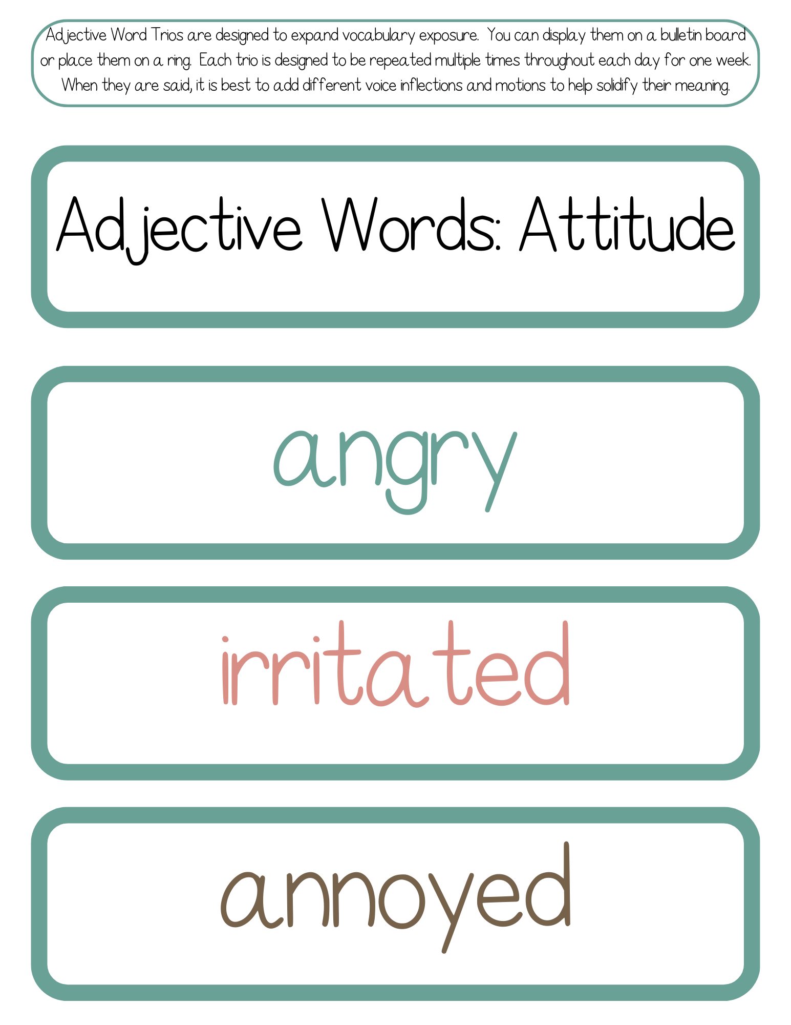 Adjective Word Trios | The Additive Word Trios Item Is A Set Of 36 Sets Three Words That Cover All