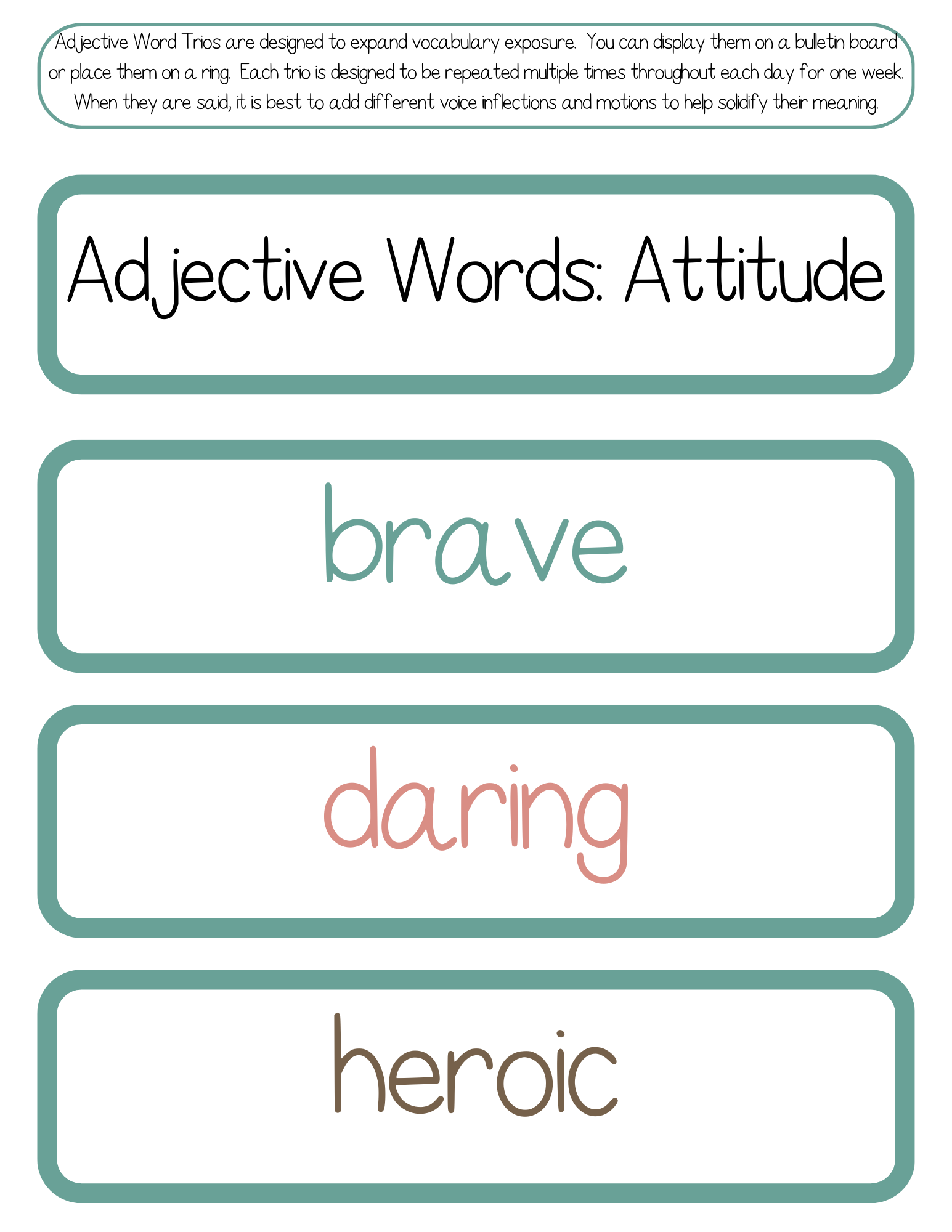 Adjective Word Trios | The Additive Word Trios Item Is A Set Of 36 Sets Three Words That Cover All