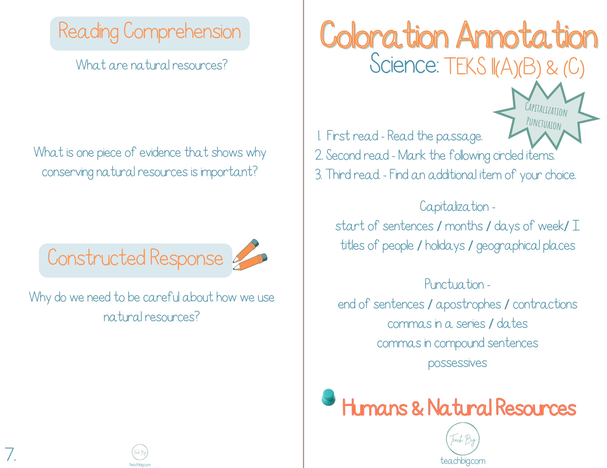 3Rd Grade Coloration Annotation: Science - Capitalization & Punctuation