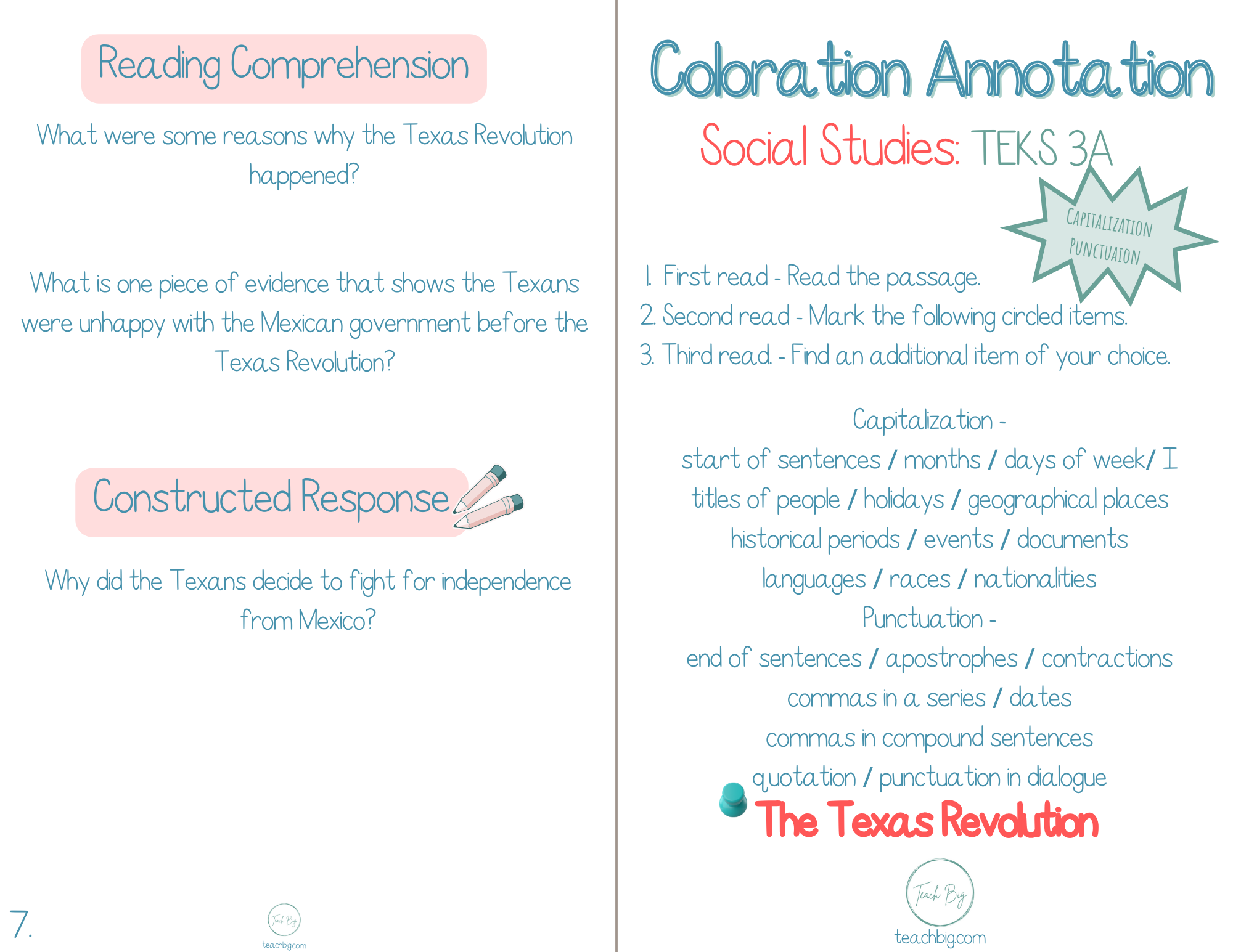 4Th Grade Coloration Annotation: Social Studies - Capitalization & Punctuation