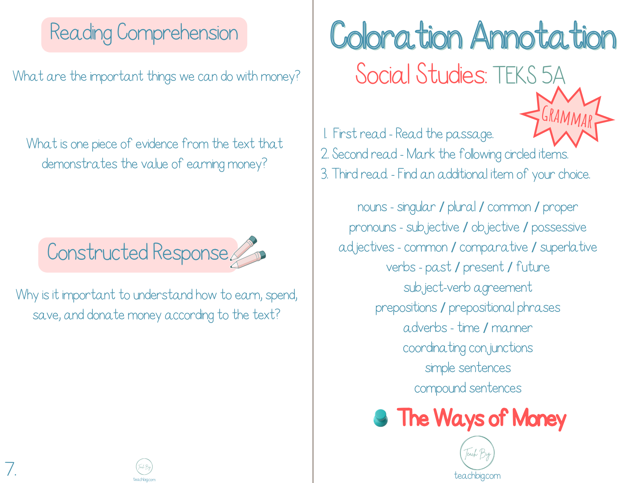 3Rd Grade Coloration Annotation: Social Studies - Grammar