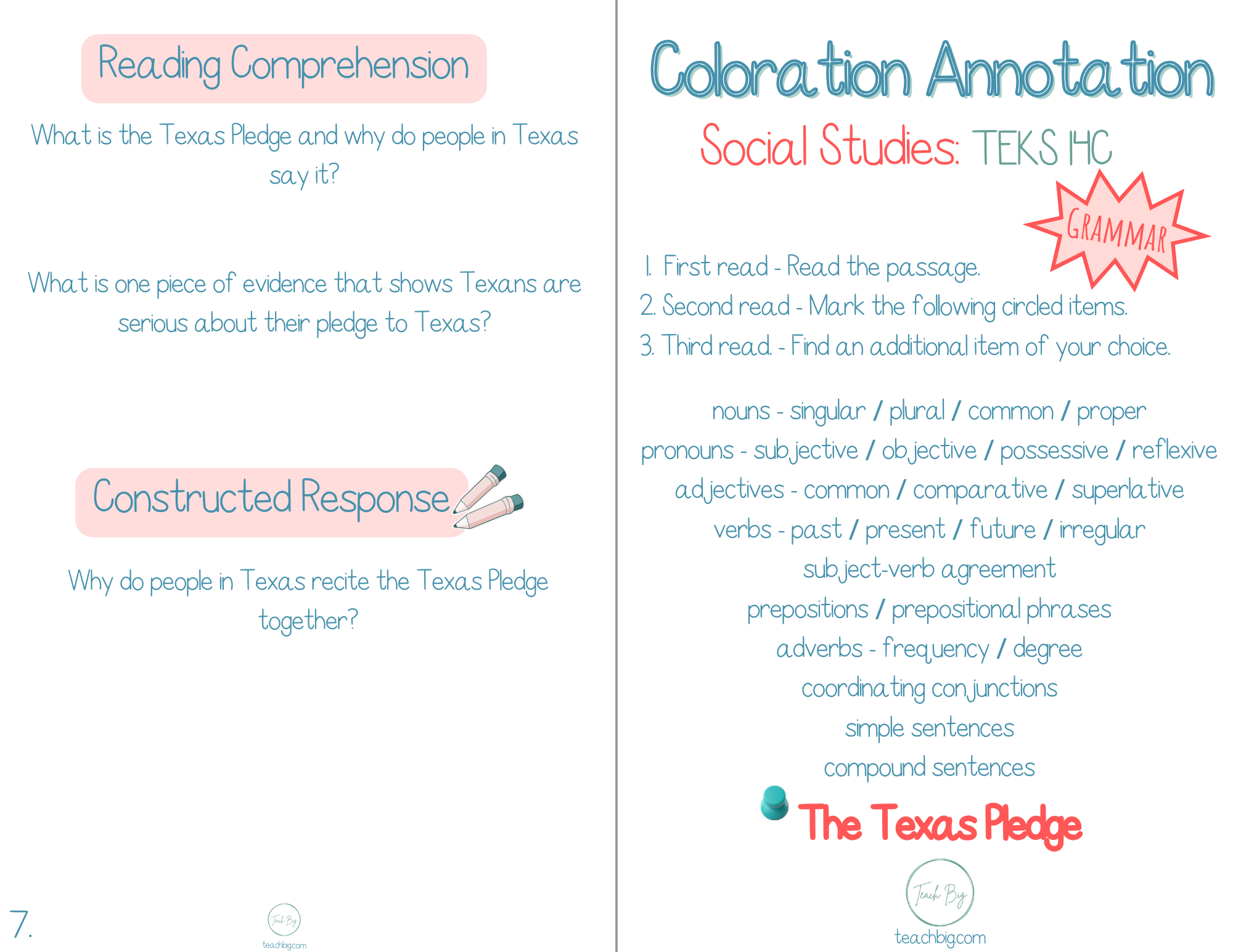 4Th Grade Coloration Annotation: Social Studies - Grammar