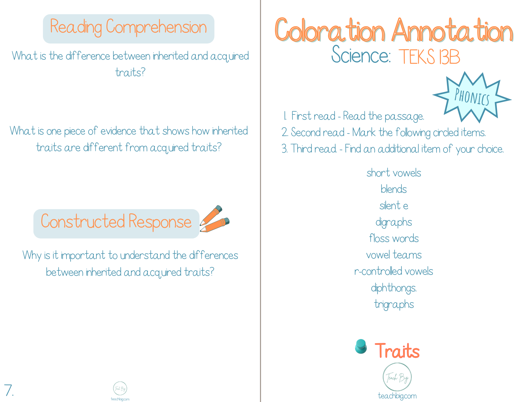 4Th Grade Coloration Annotation: Science - Phonics